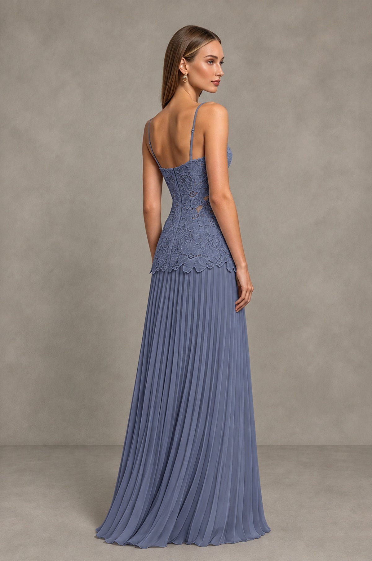 BOLODOO Stormy Blue Lace Bodice Pleated Wedding Guest Dress - Stormy Blue - Stormy Blue_4