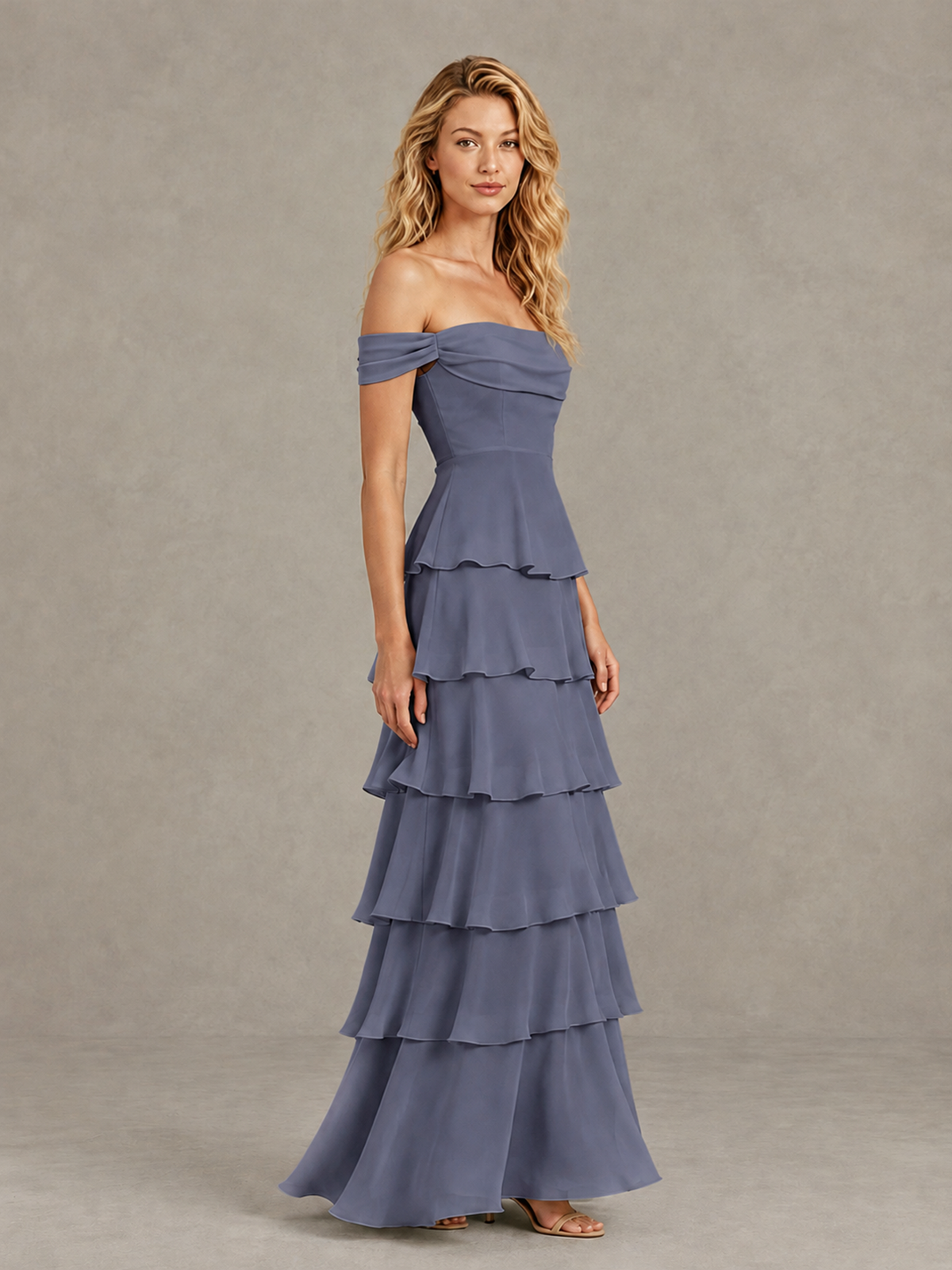 BOLODOO Stormy Blue Off-Shoulder Tiered Ruffle Bridesmaid Dress with Lace-Up Back - Stormy Blue - Stormy Blue_4