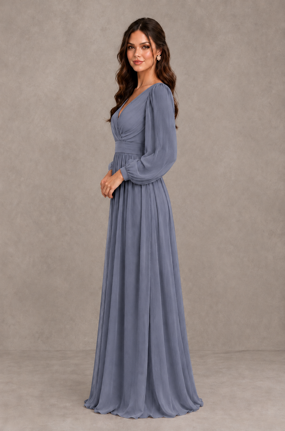BOLODOO Stormy Blue Long Sleeve V-Neck A-Line Bridesmaid Dress - Stormy Blue - Stormy Blue_4
