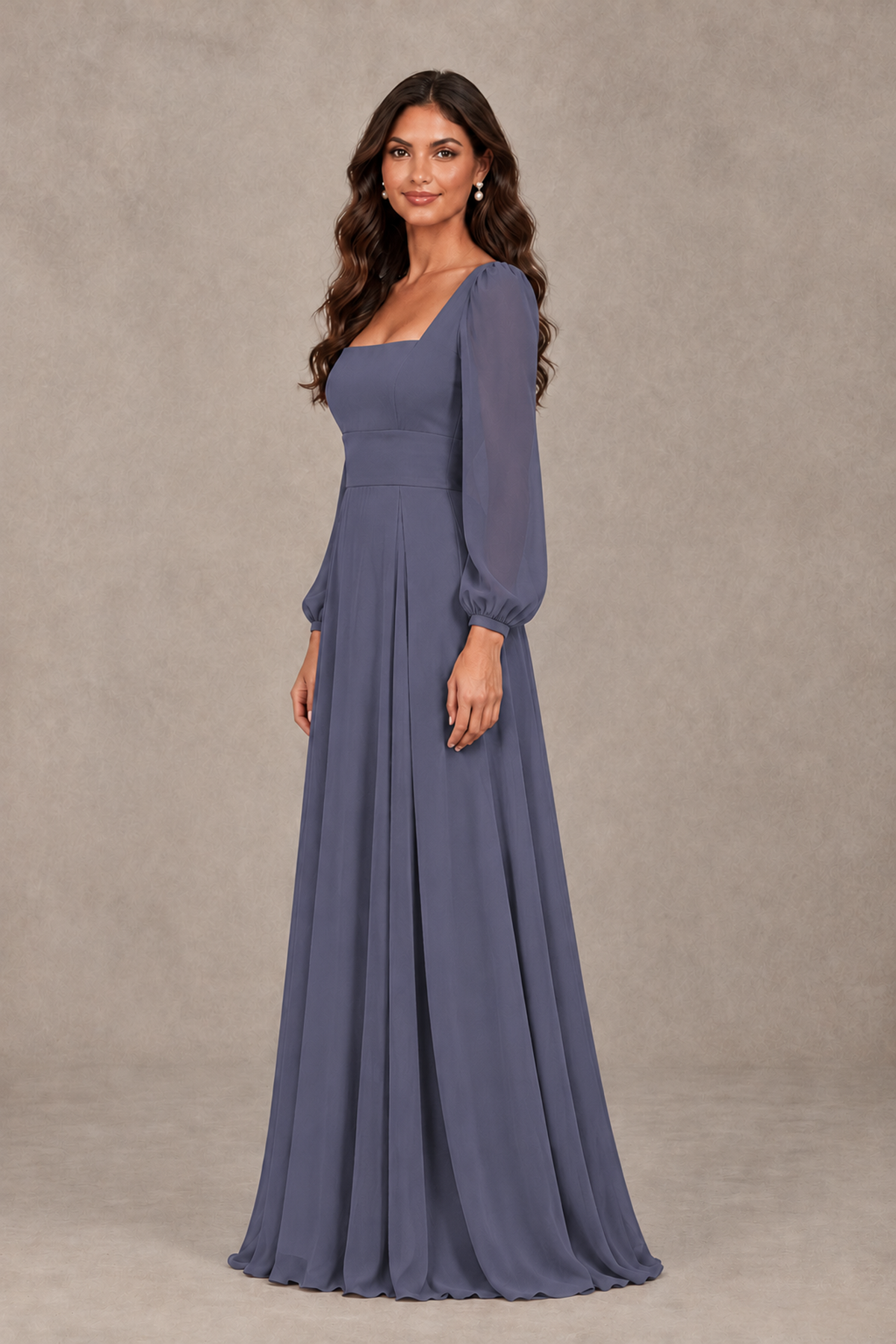 BOLODOO Stormy Blue Square Neck Long Sleeve A-Line Bridesmaid Dress - Stormy Blue - Stormy Blue_4