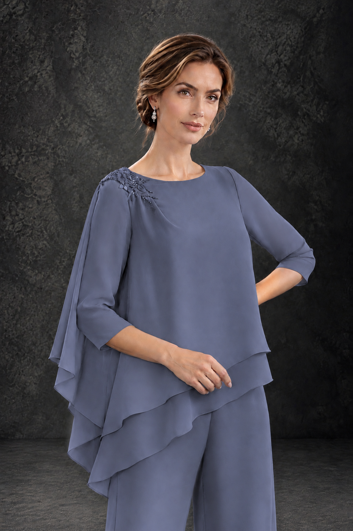 BOLODOO Stormy Blue Layered Wide-Leg Mother of the Bride Pant Suit - Stormy Blue - Stormy Blue_4