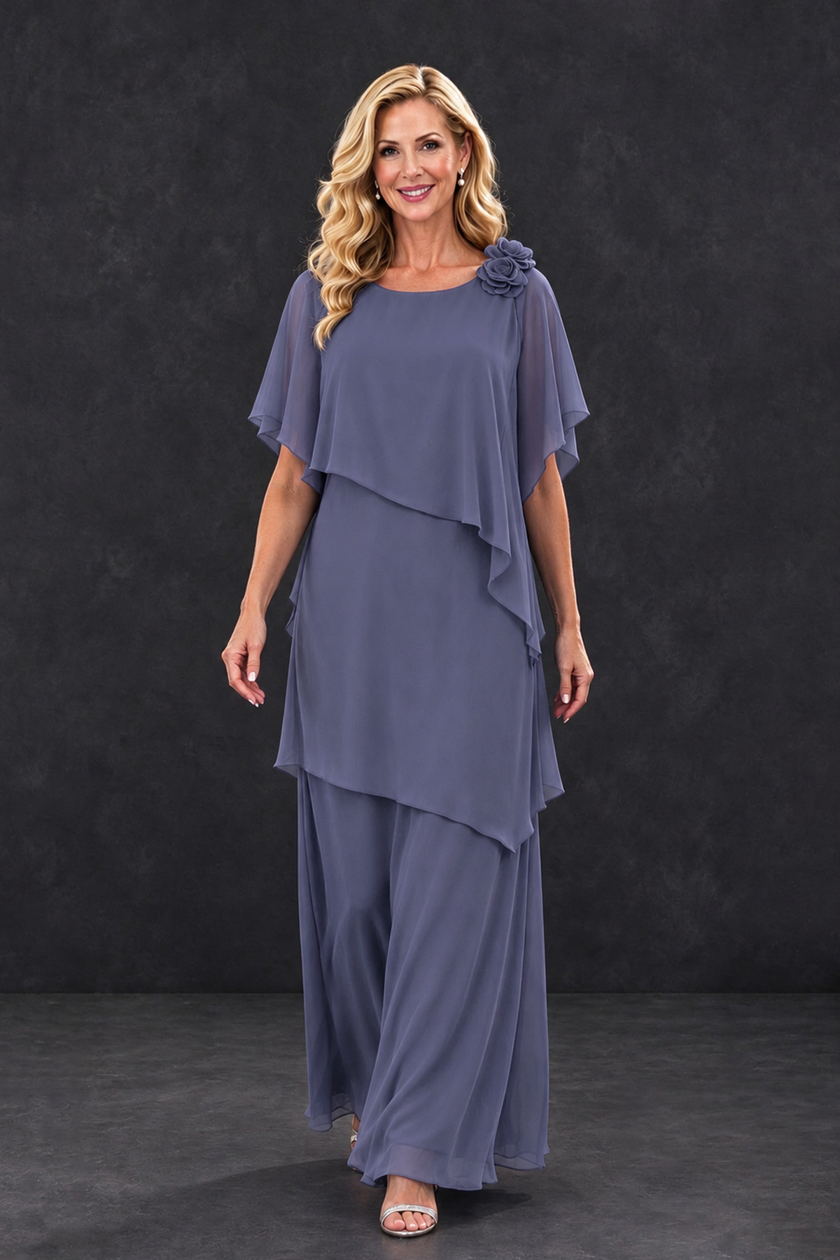 BOLODOO Stormy Blue Tiered Flutter Sleeve Mother of the Bride Maxi Dress - Stormy Blue - Stormy Blue_4