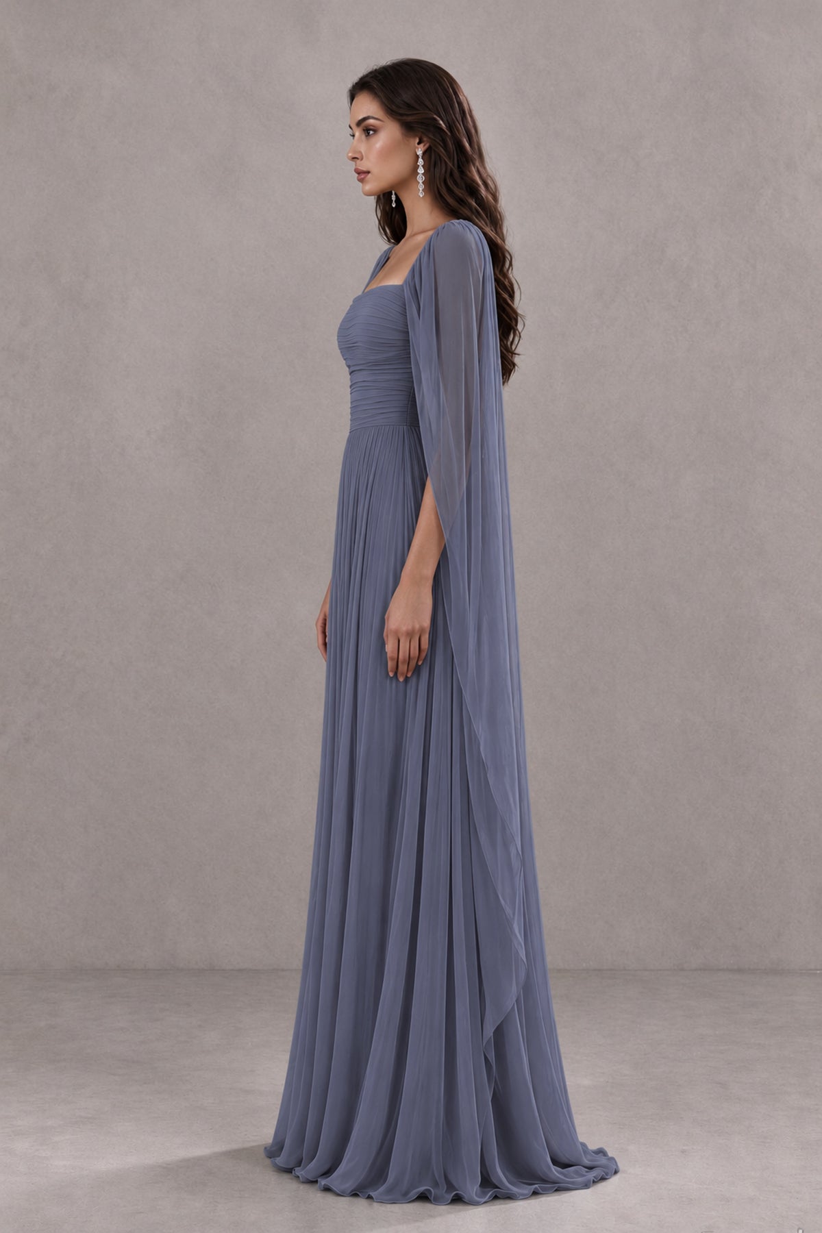 BOLODOO Stormy Blue Square Neck Cape Sleeve A-Line Evening Dress - Stormy Blue - Stormy_Blue_4