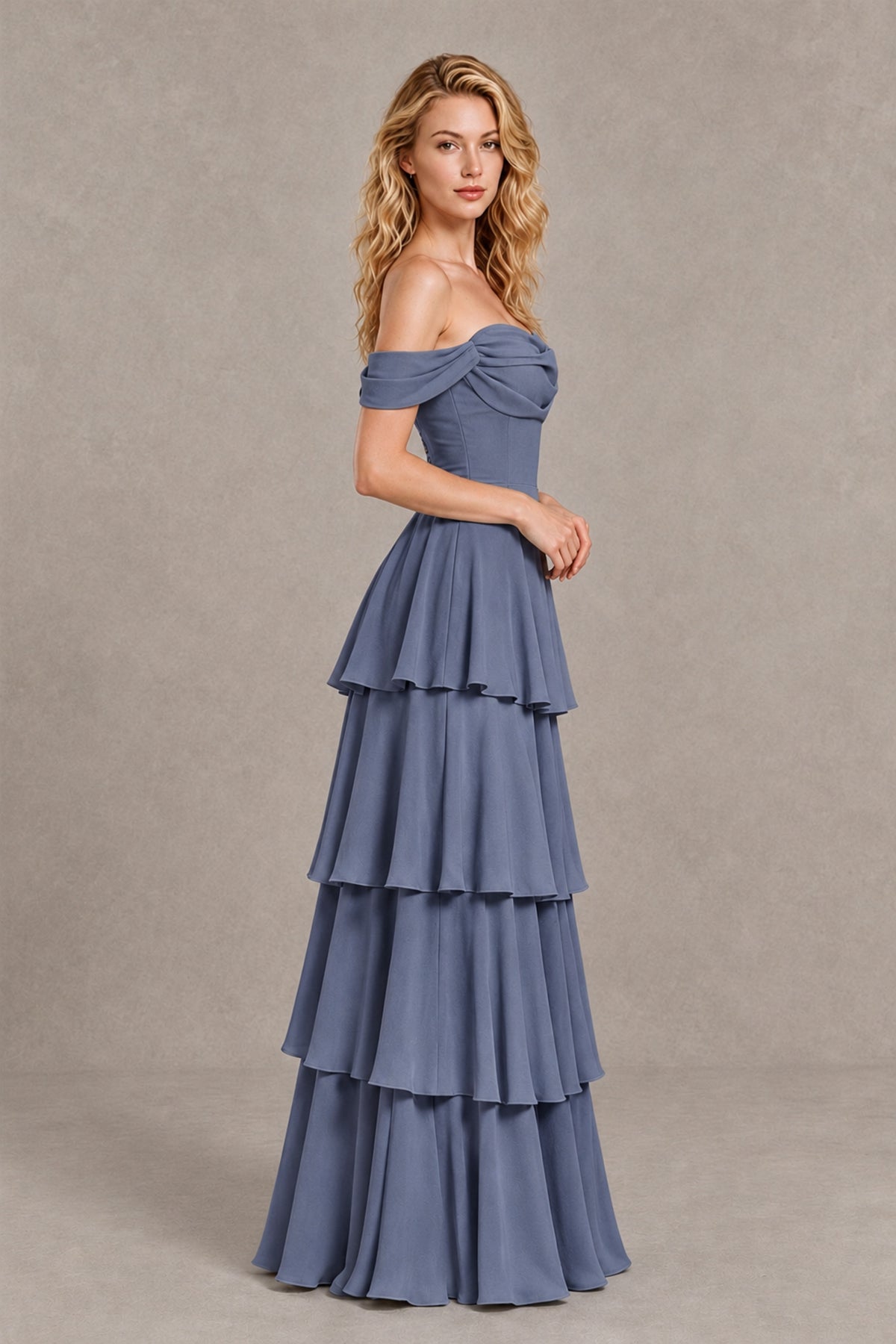 BOLODOO Stormy Blue Off-the-Shoulder Tiered A-Line Evening Bridesmaid Dress - Stormy Blue - Stormy Blue_4