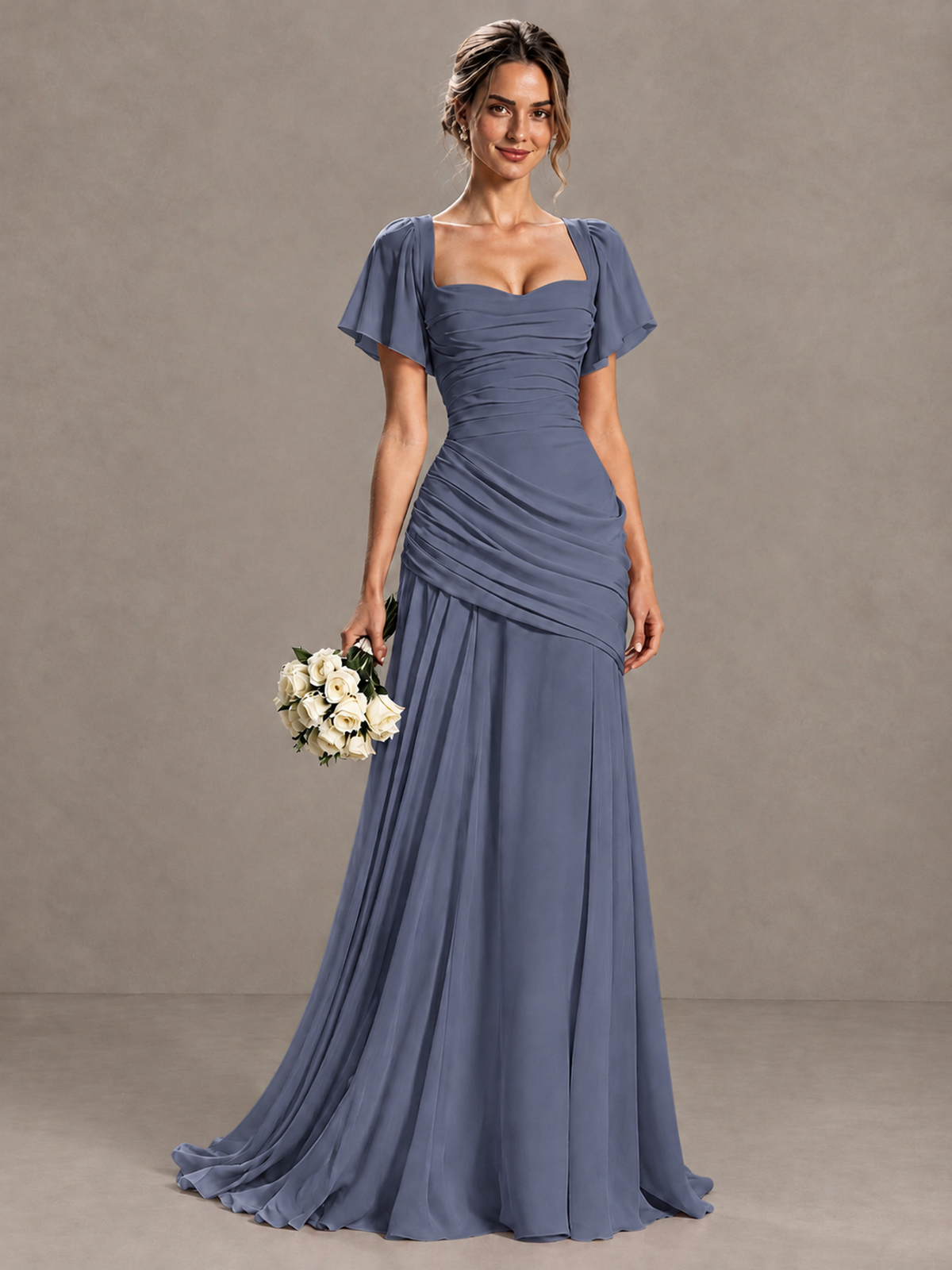 BOLODOO Stormy Blue Flutter Sleeve Lace-Up Back Maxi Dress - Stormy Blue - Stormy Blue (1)