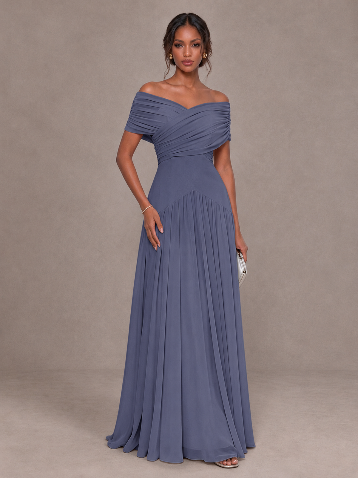 BOLODOO Stormy Blue Off-Shoulder Ruched A-Line Bridesmaid Dress - Stormy Blue - Stormy Blue (1)