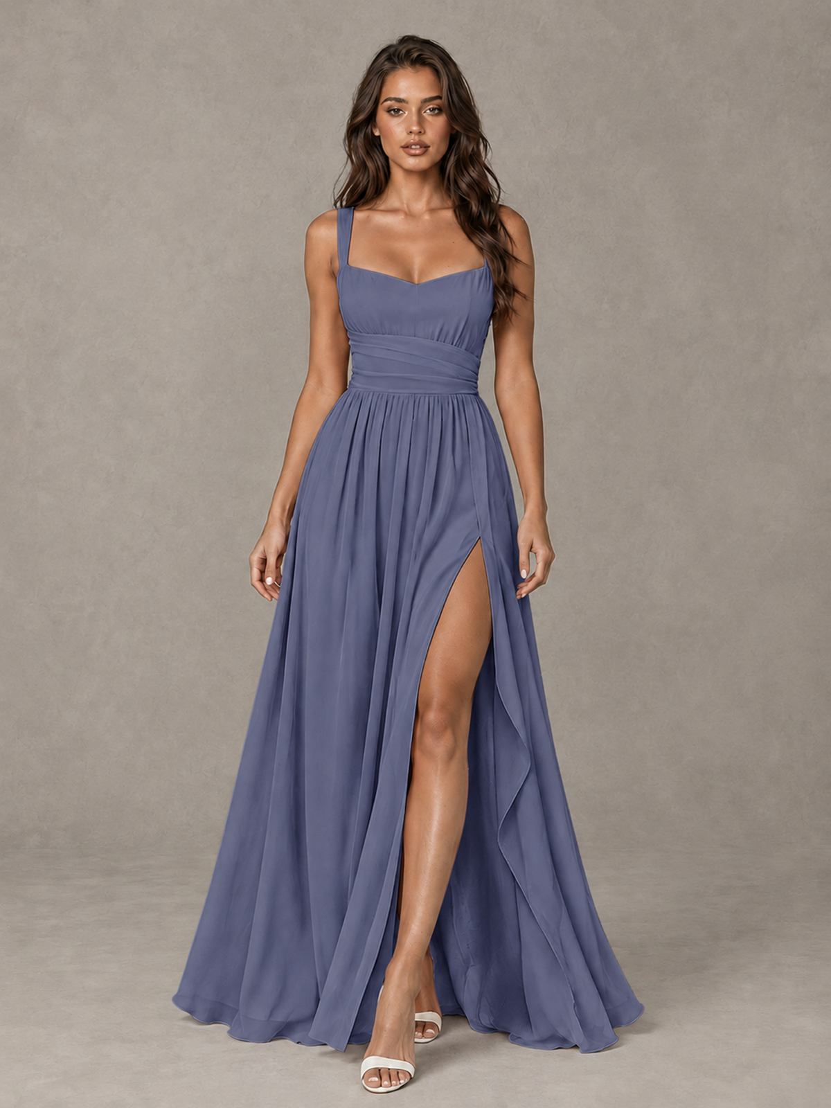 BOLODOO Stormy Blue A-Line Bridesmaid Dress with High Slit & Lace-Up Back - Stormy Blue - Stormy Blue (1)