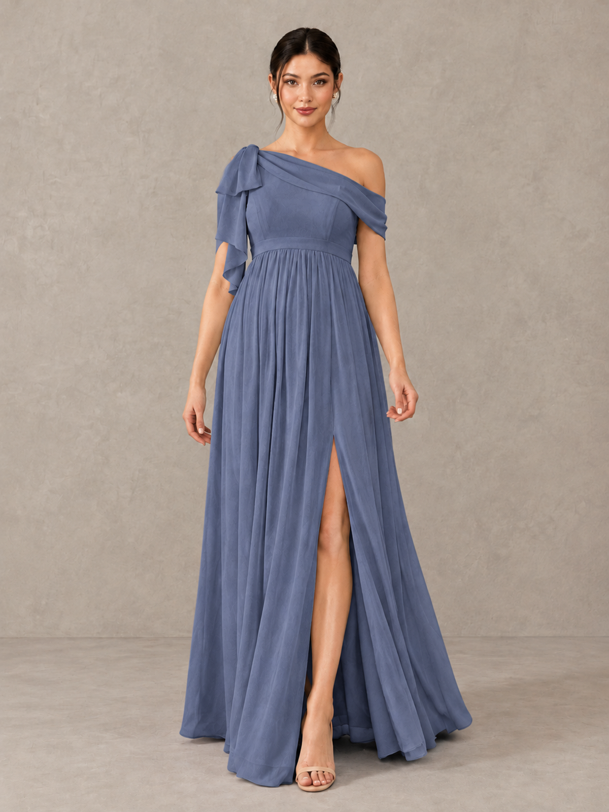 BOLODOO Stormy Blue One-Shoulder Maternity Bridesmaid Dress with Slit - Stormy Blue - Stormy Blue (1)