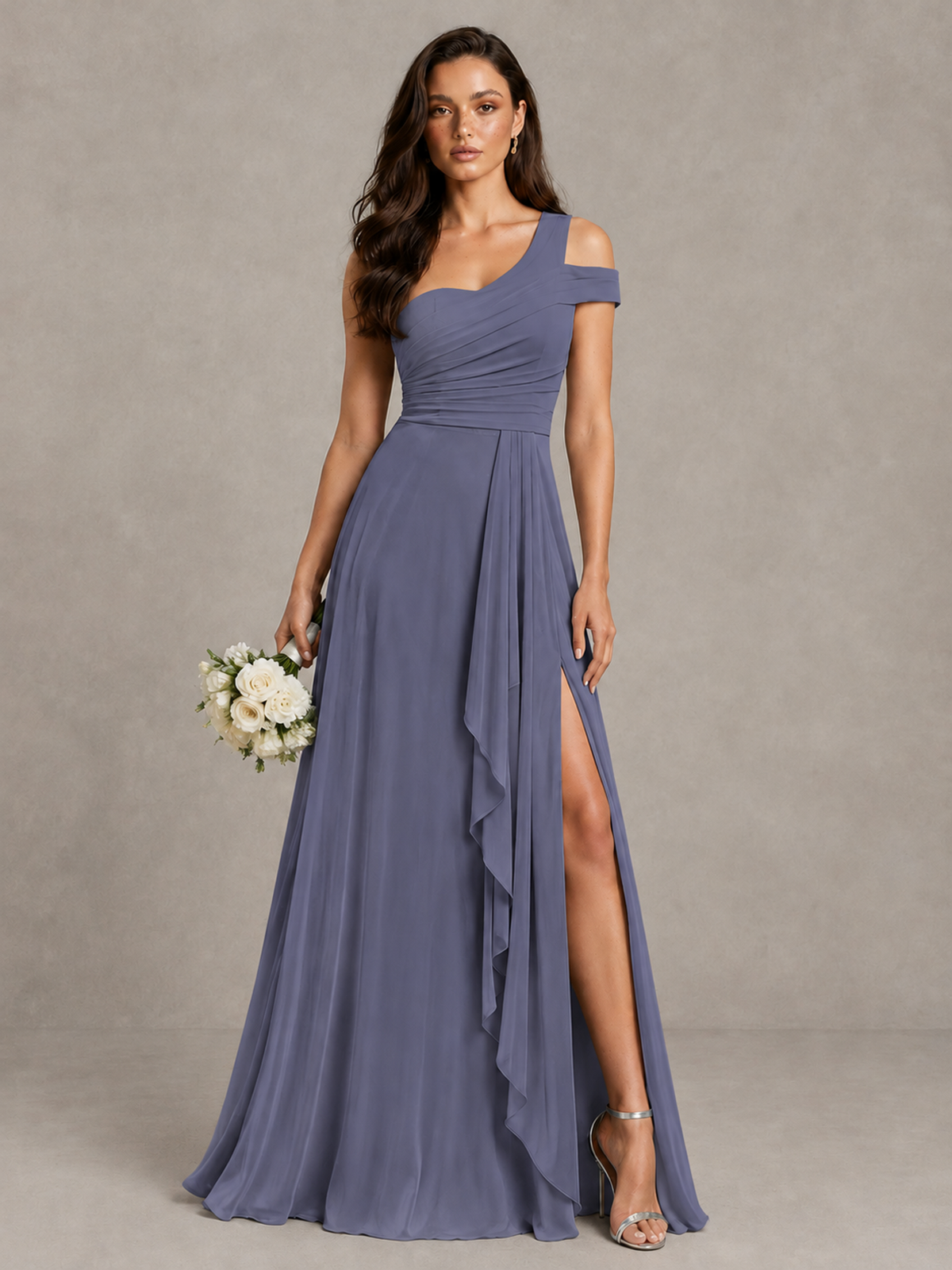 BOLODOO Stormy Blue One-Shoulder Bridesmaid Dress with Side Slit - Stormy Blue - Stormy Blue (1)