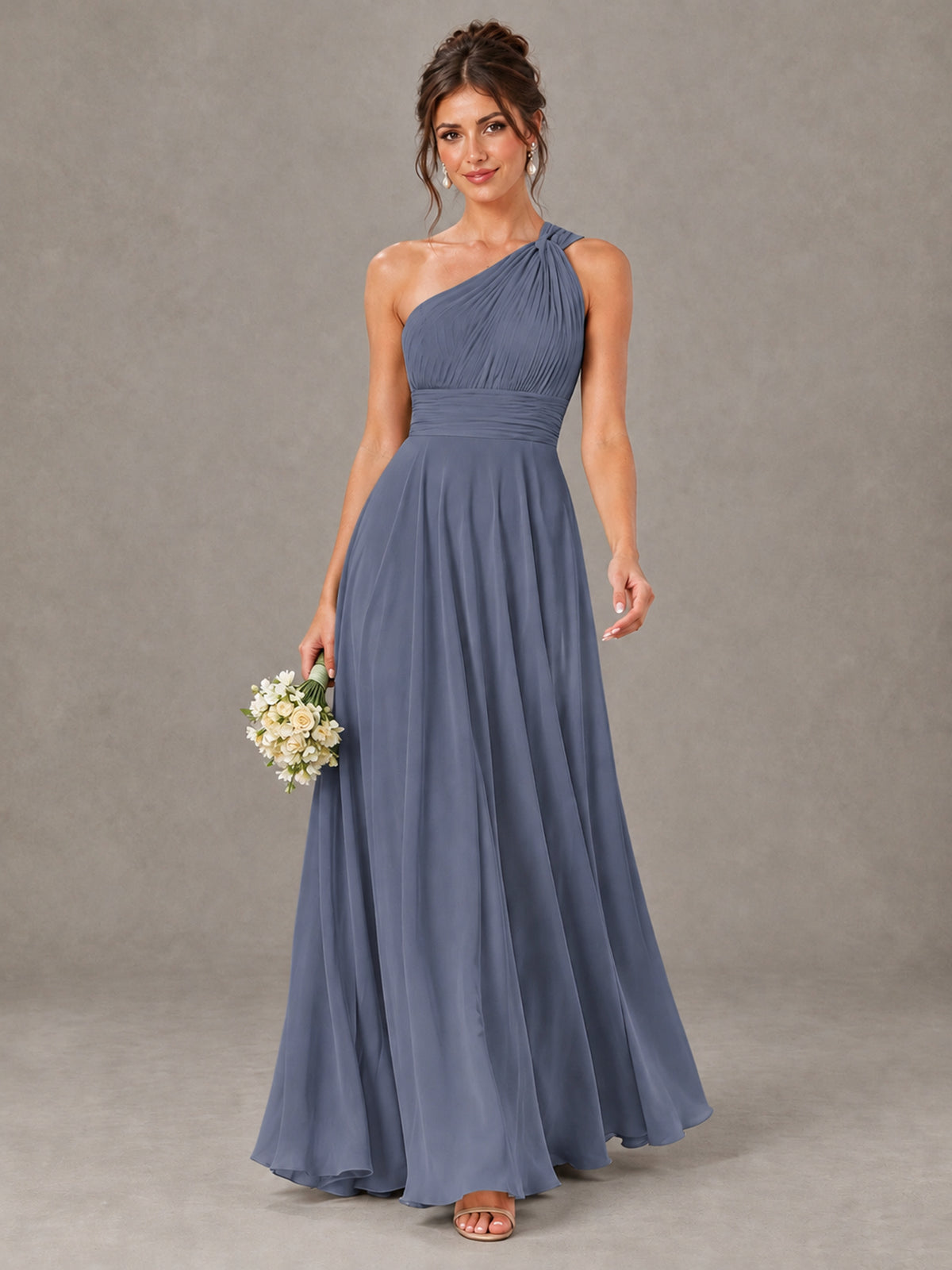 BOLODOO Stormy Blue One-Shoulder Chiffon-Look Bridesmaid Dress - Stormy Blue - Stormy Blue (1)