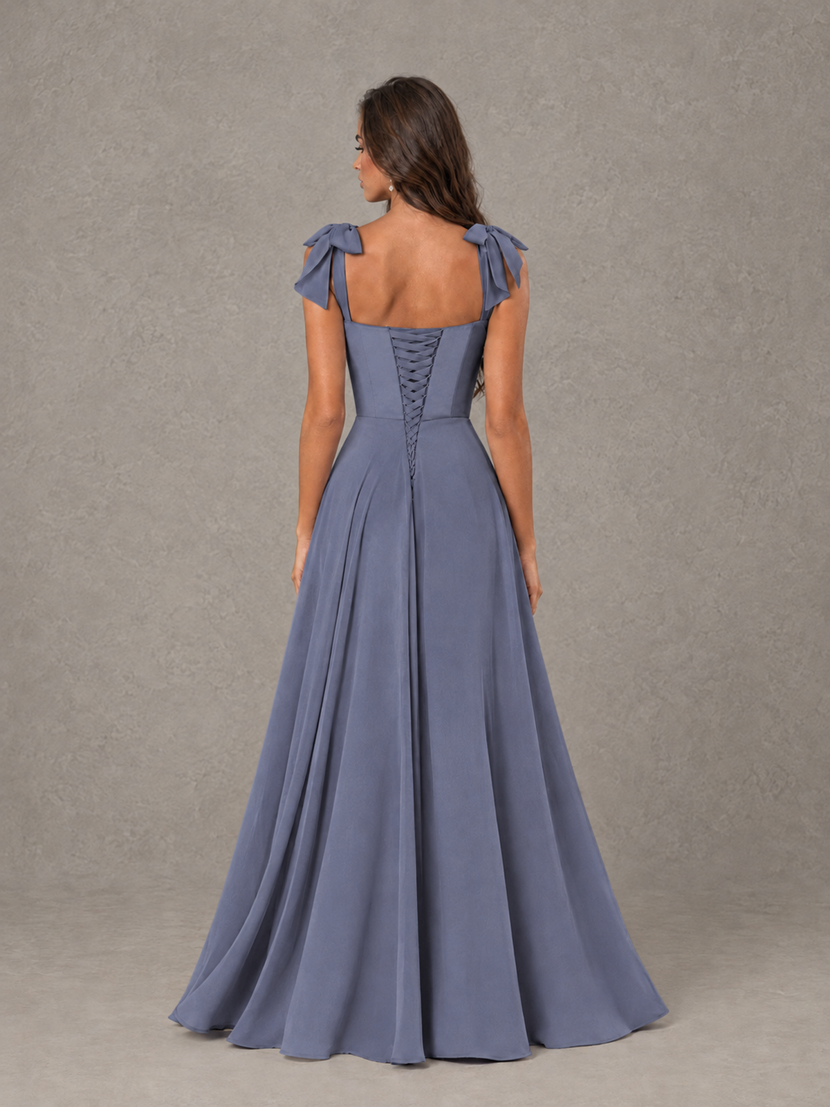 BOLODOO Stormy Blue Bow-Strap Bridesmaid Dress with Ruffle Slit - Stormy Blue - Stormy Blue (2)