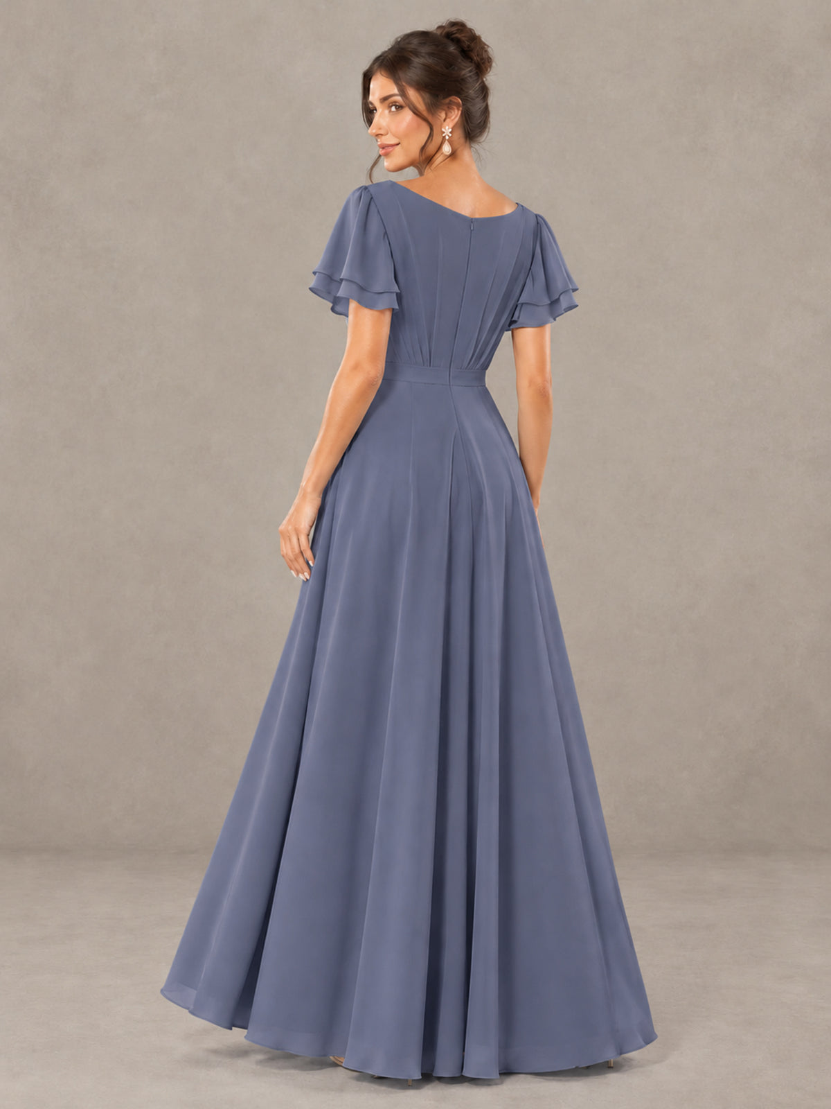 BOLODOO Stormy Blue Flutter Sleeve Ruffle Bridesmaid Dress with Slit - Stormy Blue - Stormy Blue (2)
