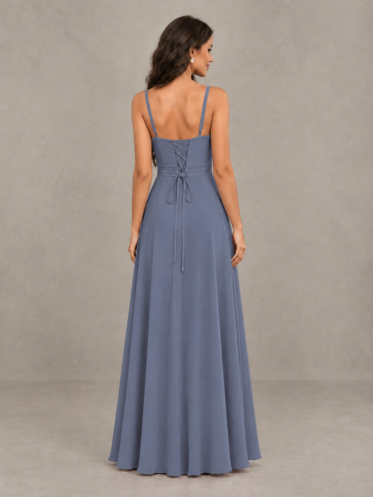 BOLODOO Stormy Blue Spaghetti Strap Ruffle Bridesmaid Dress with Slit - Stormy Blue - Stormy Blue (2)