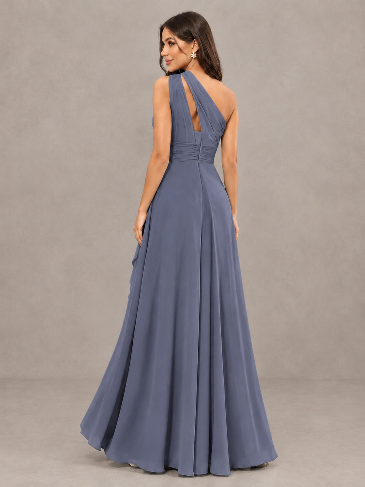 BOLODOO Stormy Blue One-Shoulder Ruffle Bridesmaid Dress with Slit - Stormy Blue - Stormy Blue (2)