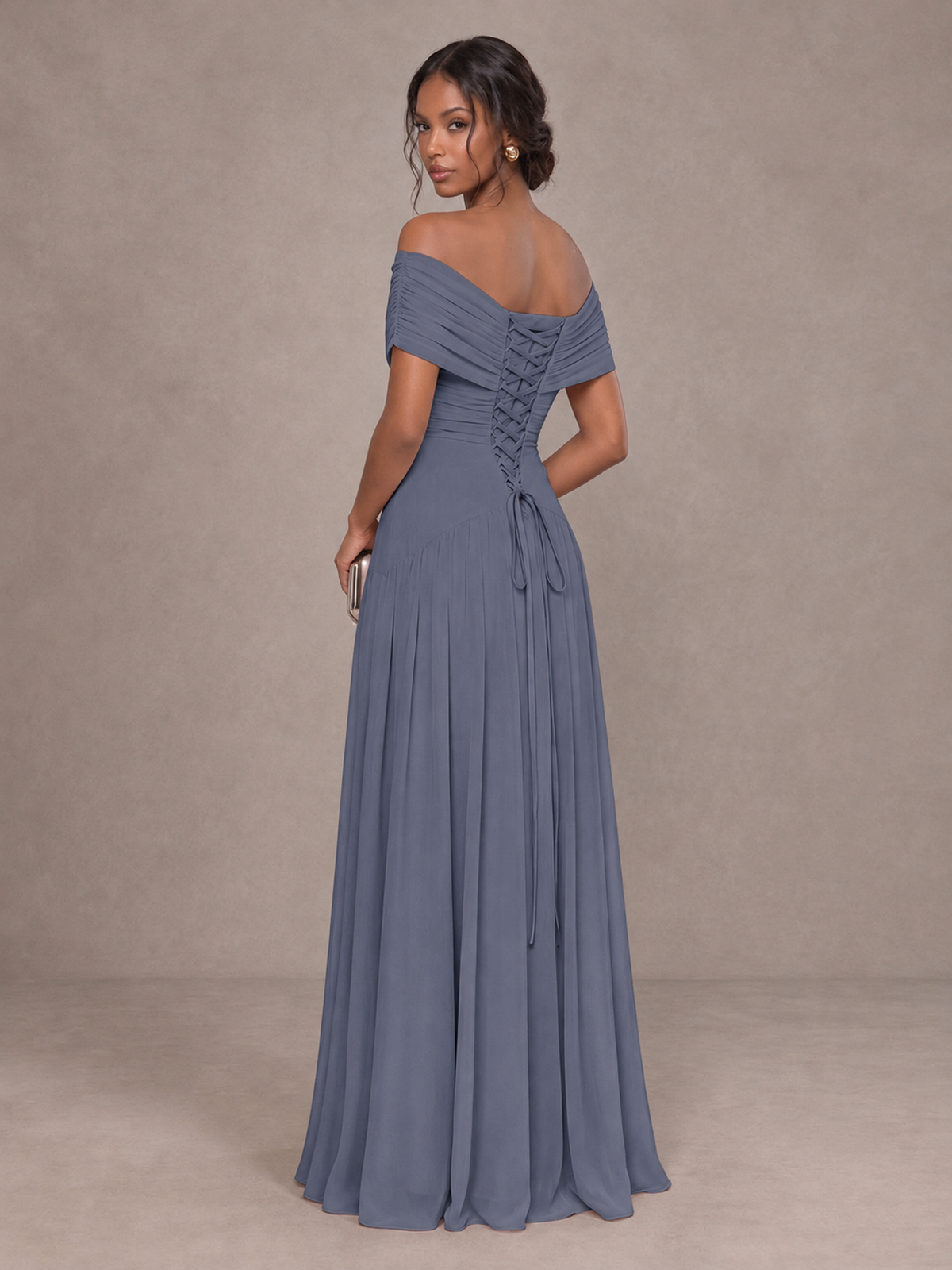 BOLODOO Stormy Blue Off-Shoulder Ruched A-Line Bridesmaid Dress - Stormy Blue - Stormy Blue (2)