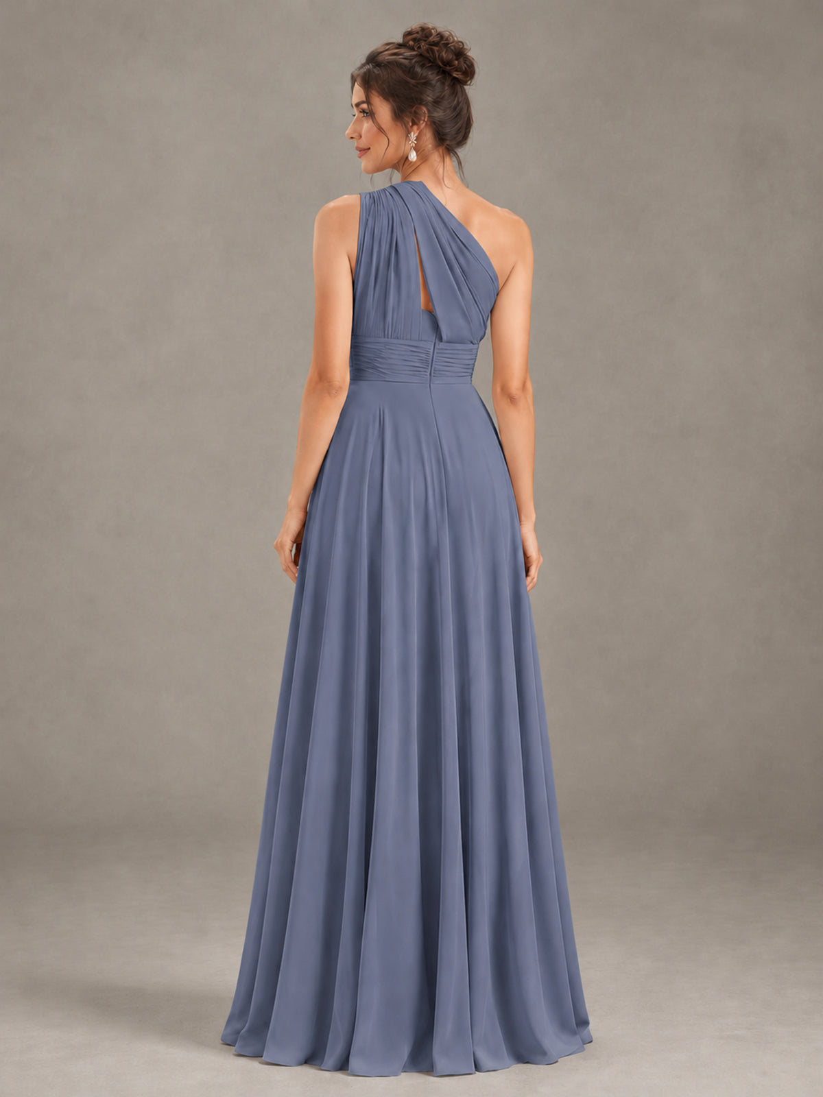 BOLODOO Stormy Blue One-Shoulder Chiffon-Look Bridesmaid Dress - Stormy Blue - Stormy Blue (2)