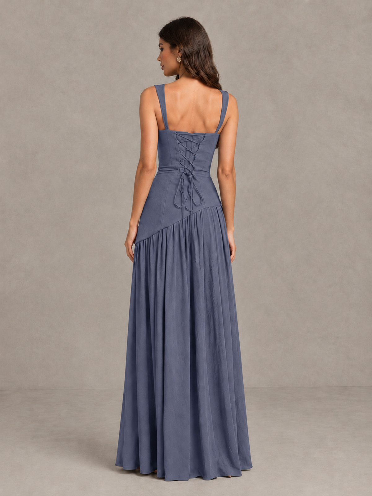 BOLODOO Stormy Blue Brown Scarf Bridesmaid Dress with Lace-Up Back - Stormy Blue - Stormy Blue (2)