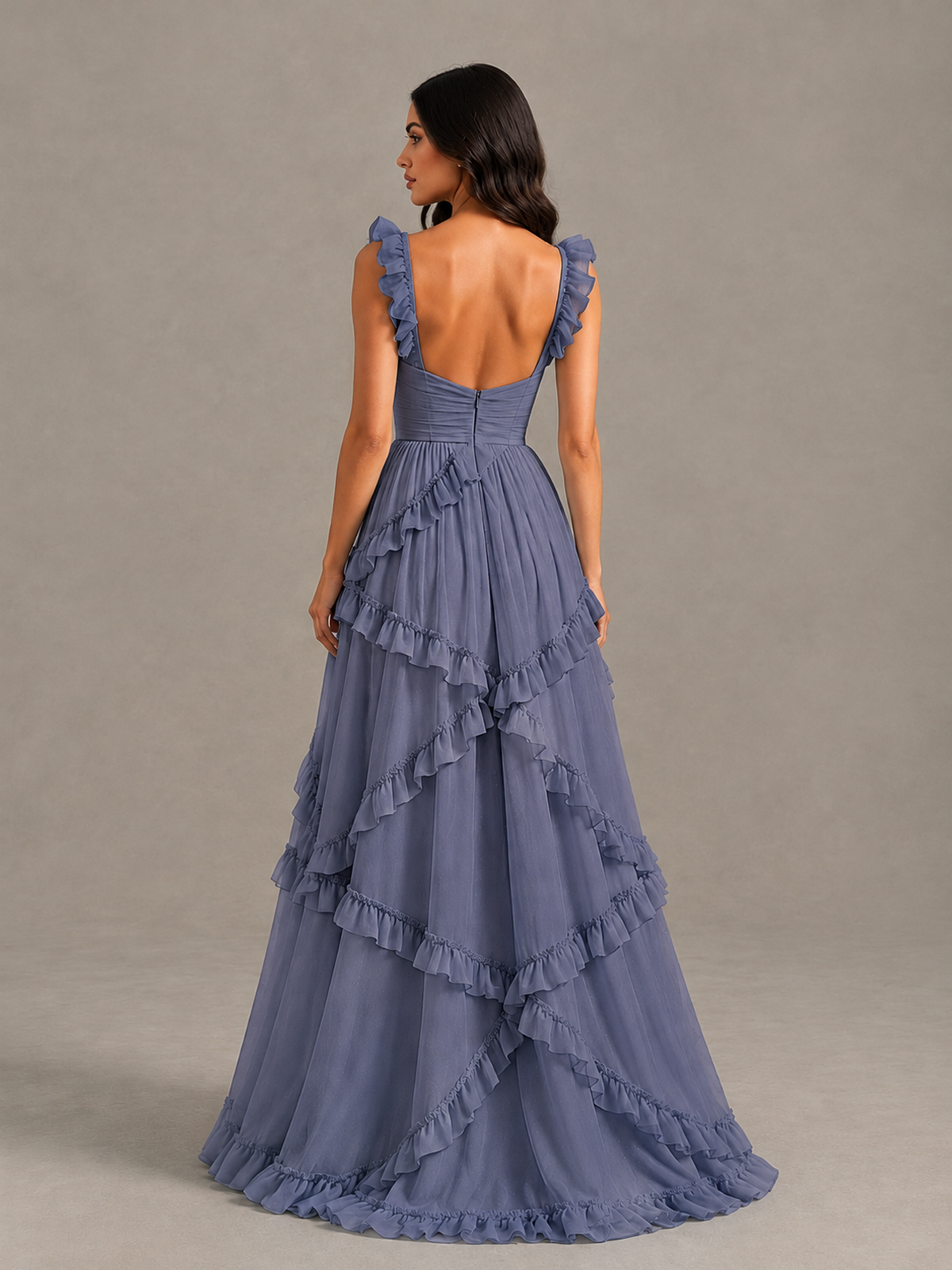 BOLODOO Stormy Blue Ruffle A-Line Prom Dress with Open Back - Stormy Blue - Stormy Blue (2)