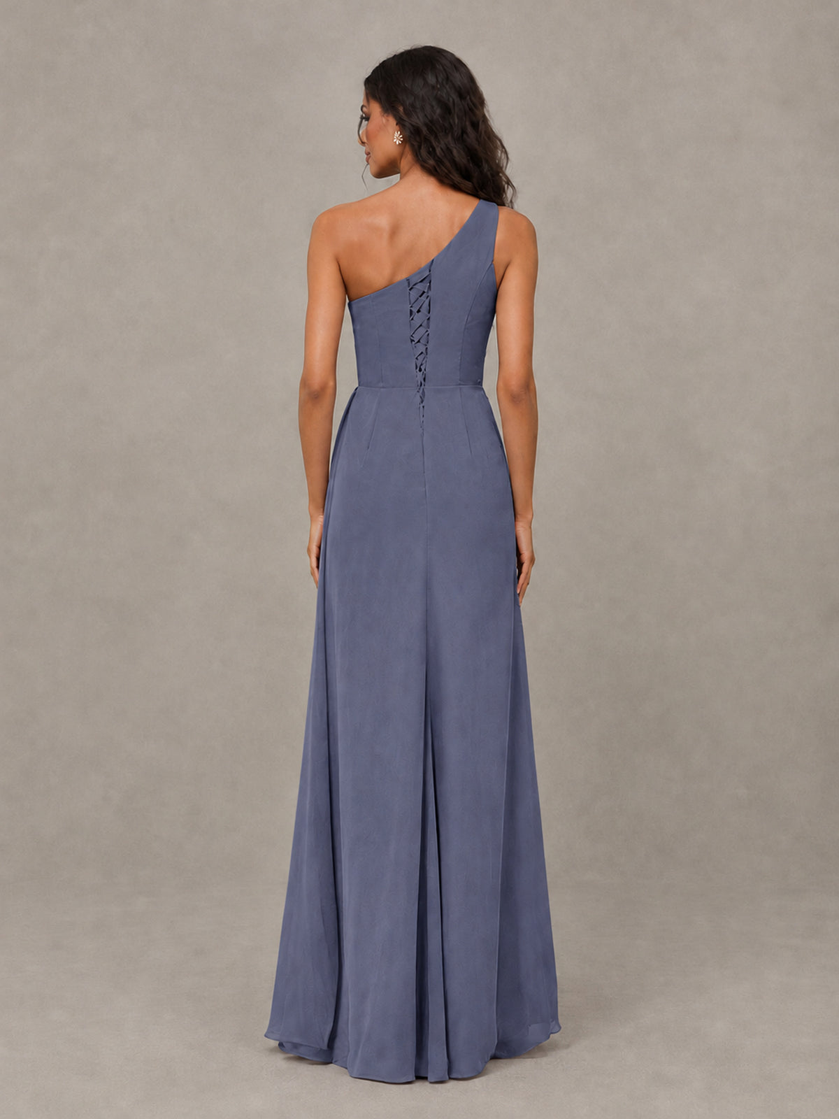 BOLODOO Stormy Blue One-Shoulder Chiffon Bridesmaid Dress with Ruched Bodice & High Slit - Stormy Blue - Stormy Blue (2)