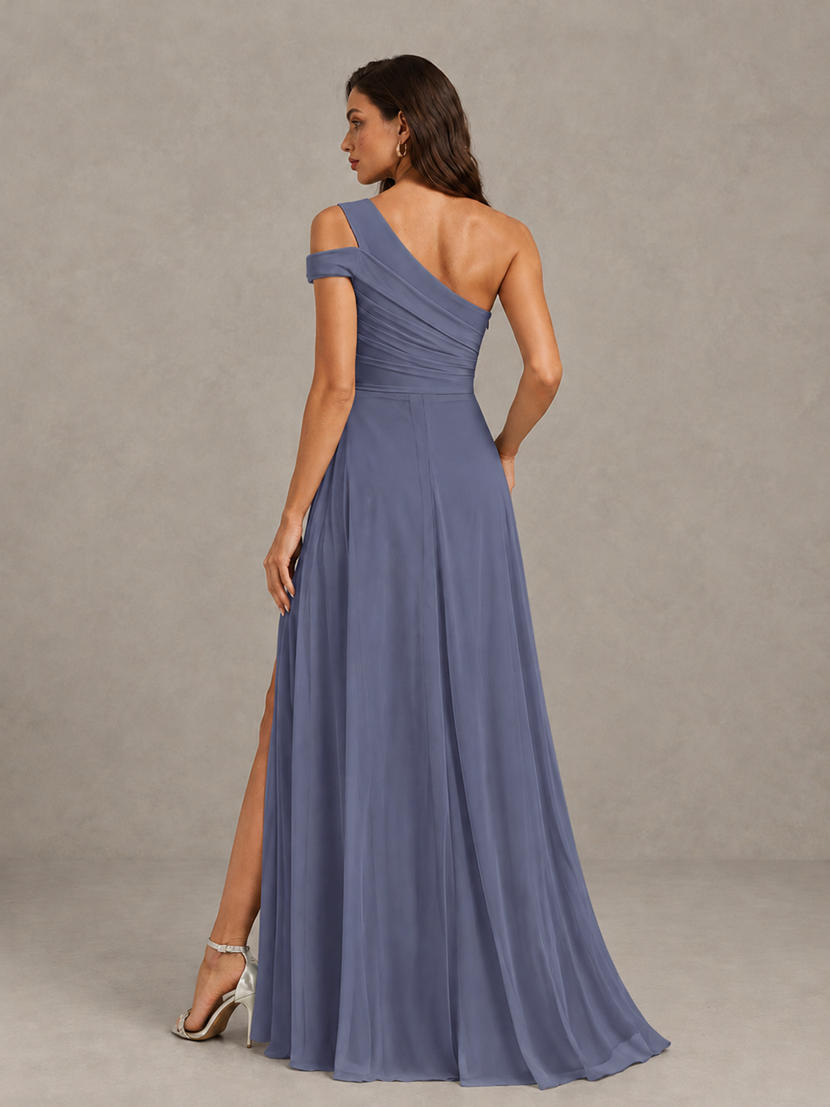 BOLODOO Stormy Blue One-Shoulder Bridesmaid Dress with Side Slit - Stormy Blue - Stormy Blue (2)
