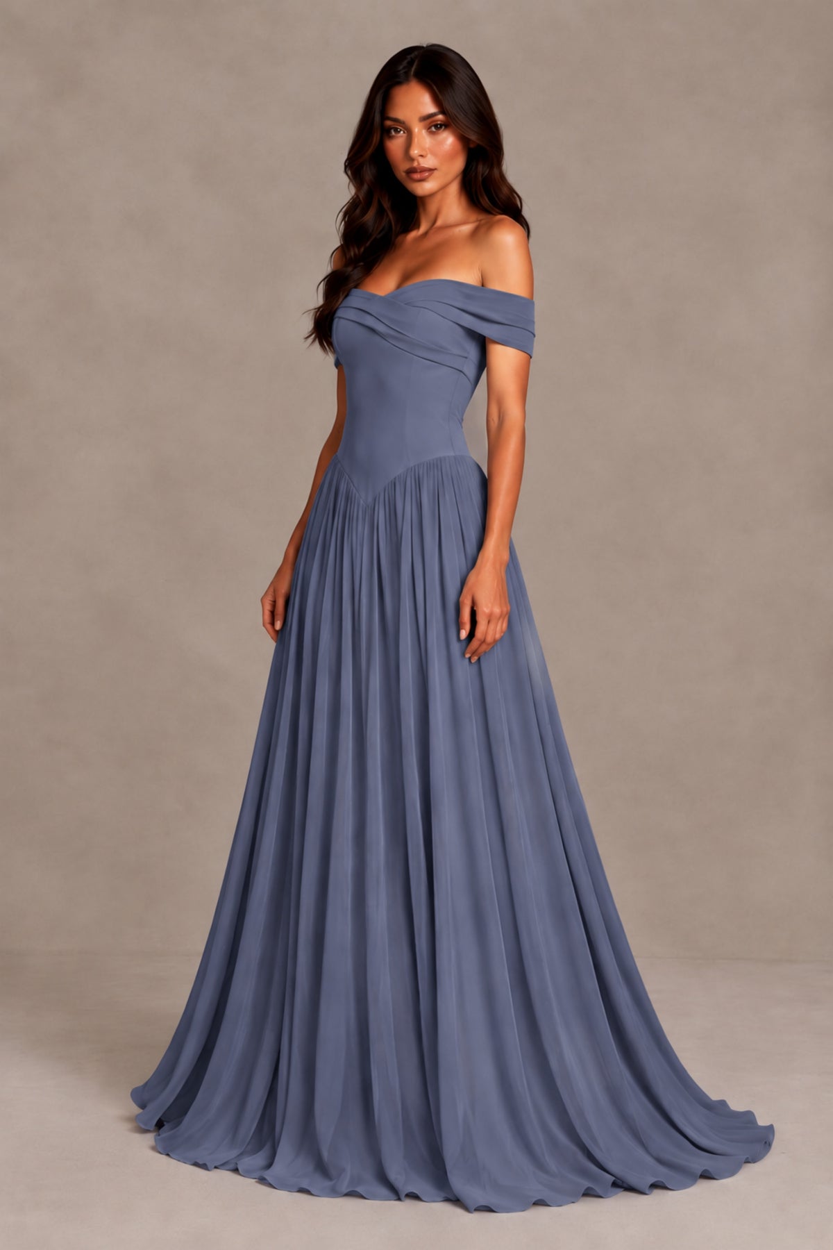 BOLODOO Stormy Blue Off-Shoulder Sweetheart Corset Pleated Chiffon Maxi Dress - Stormy Blue - Stormy Blue (3)