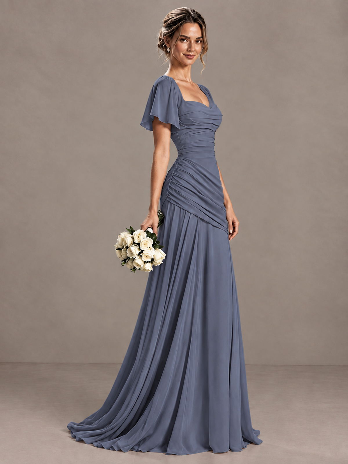 BOLODOO Stormy Blue Flutter Sleeve Lace-Up Back Maxi Dress - Stormy Blue - Stormy Blue (3)