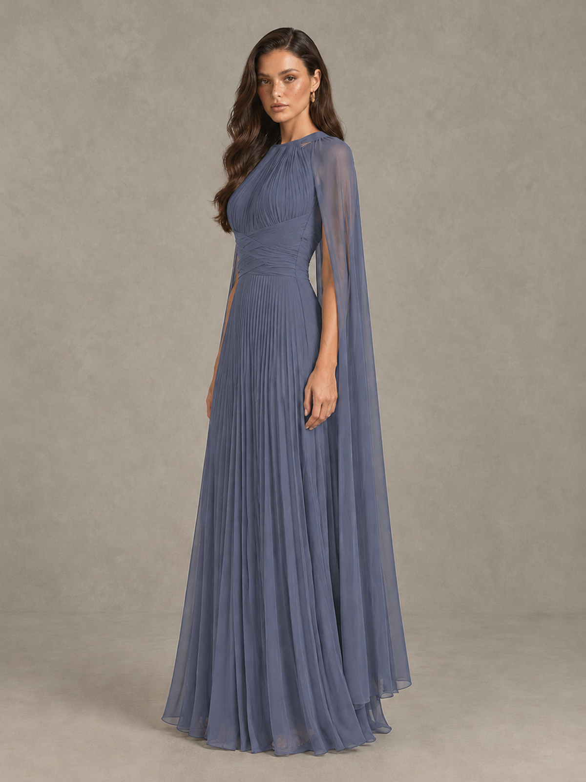 BOLODOO Stormy Blue Pleated Cape Maxi Wedding Guest Dress - Stormy Blue - Stormy Blue (3)