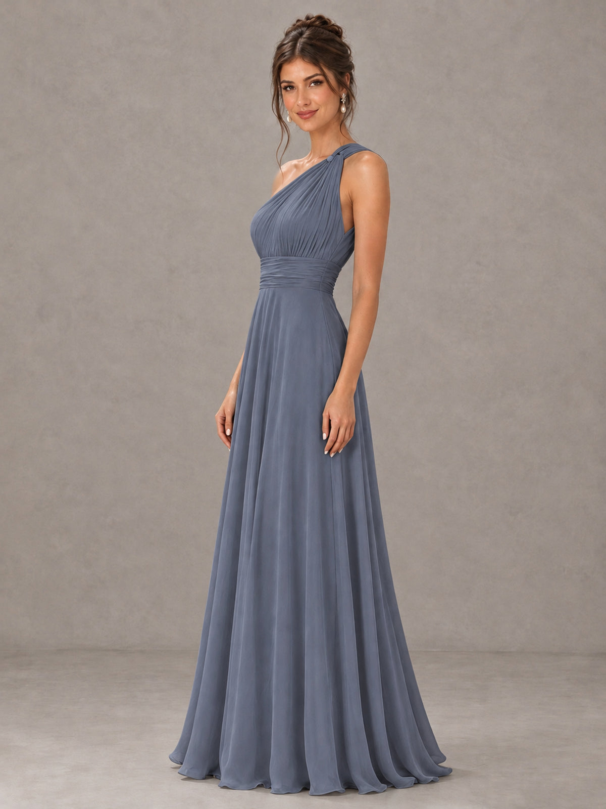 BOLODOO Stormy Blue One-Shoulder Chiffon-Look Bridesmaid Dress - Stormy Blue - Stormy Blue (3)