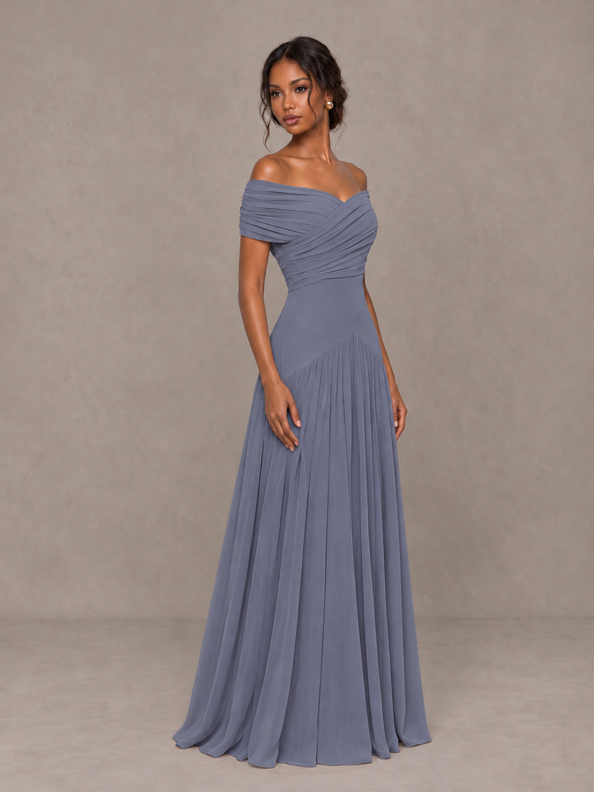 BOLODOO Stormy Blue Off-Shoulder Ruched A-Line Bridesmaid Dress - Stormy Blue - Stormy Blue (3)