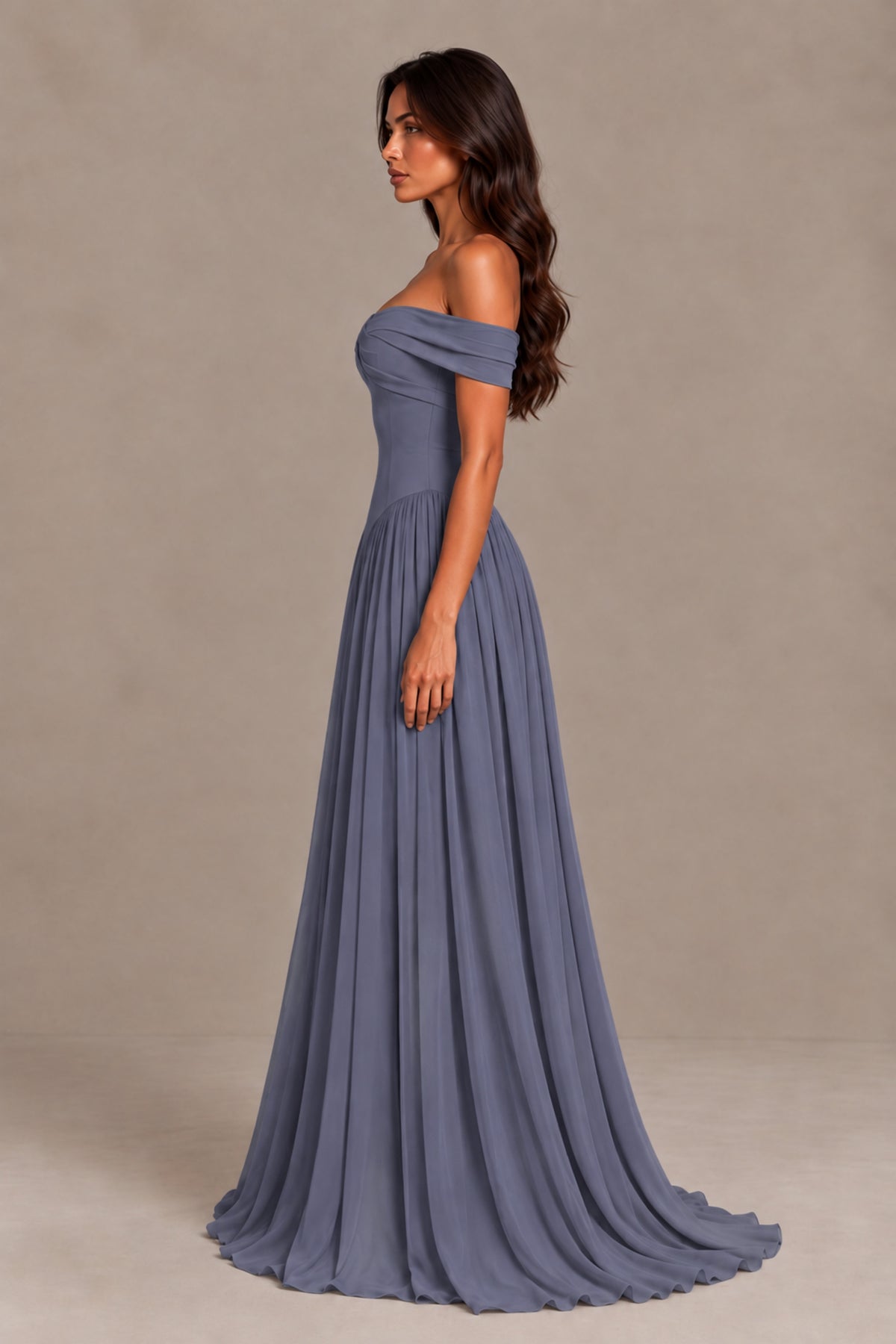 BOLODOO Stormy Blue Off-Shoulder Sweetheart Corset Pleated Chiffon Maxi Dress - Stormy Blue - Stormy Blue (4)