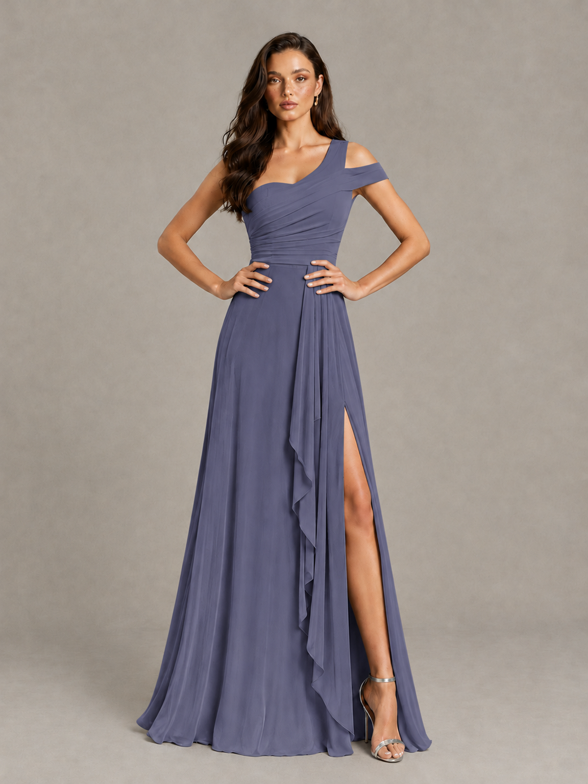 BOLODOO Stormy Blue One-Shoulder Bridesmaid Dress with Side Slit - Stormy Blue - Stormy Blue (4)