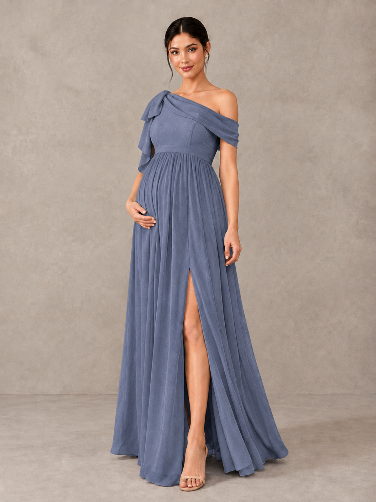 BOLODOO Stormy Blue One-Shoulder Maternity Bridesmaid Dress with Slit - Stormy Blue - Stormy Blue (4)
