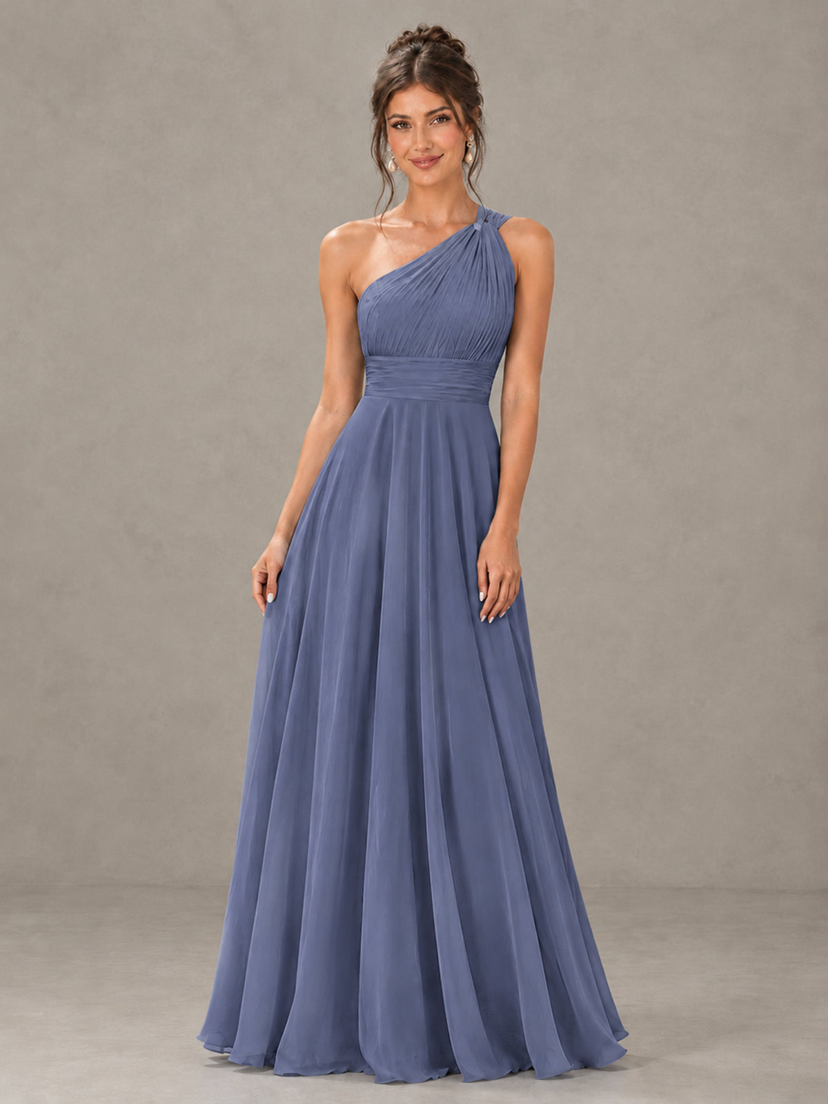 BOLODOO Stormy Blue One-Shoulder Chiffon-Look Bridesmaid Dress - Stormy Blue - Stormy Blue (4)