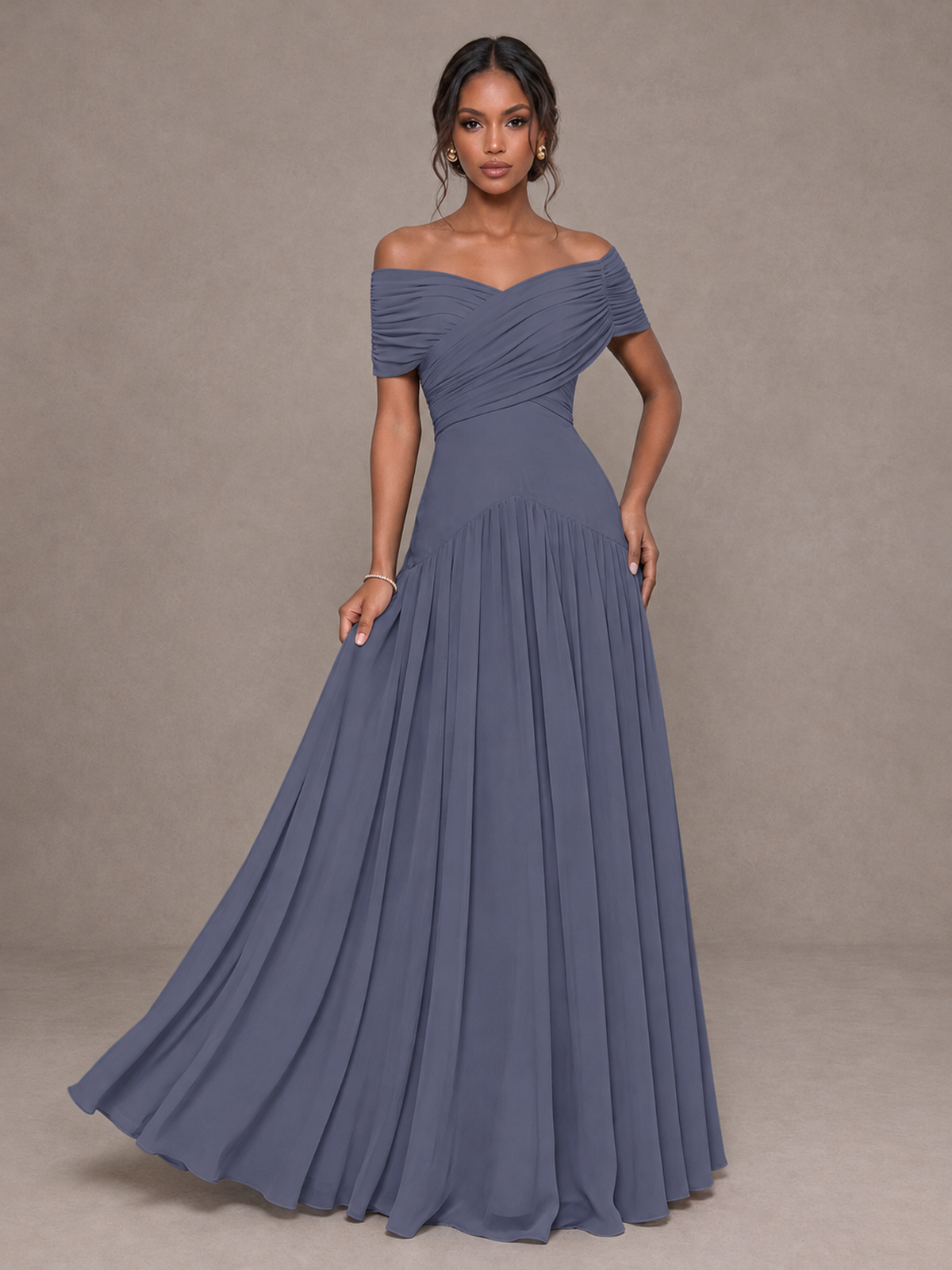 BOLODOO Stormy Blue Off-Shoulder Ruched A-Line Bridesmaid Dress - Stormy Blue - Stormy Blue (4)