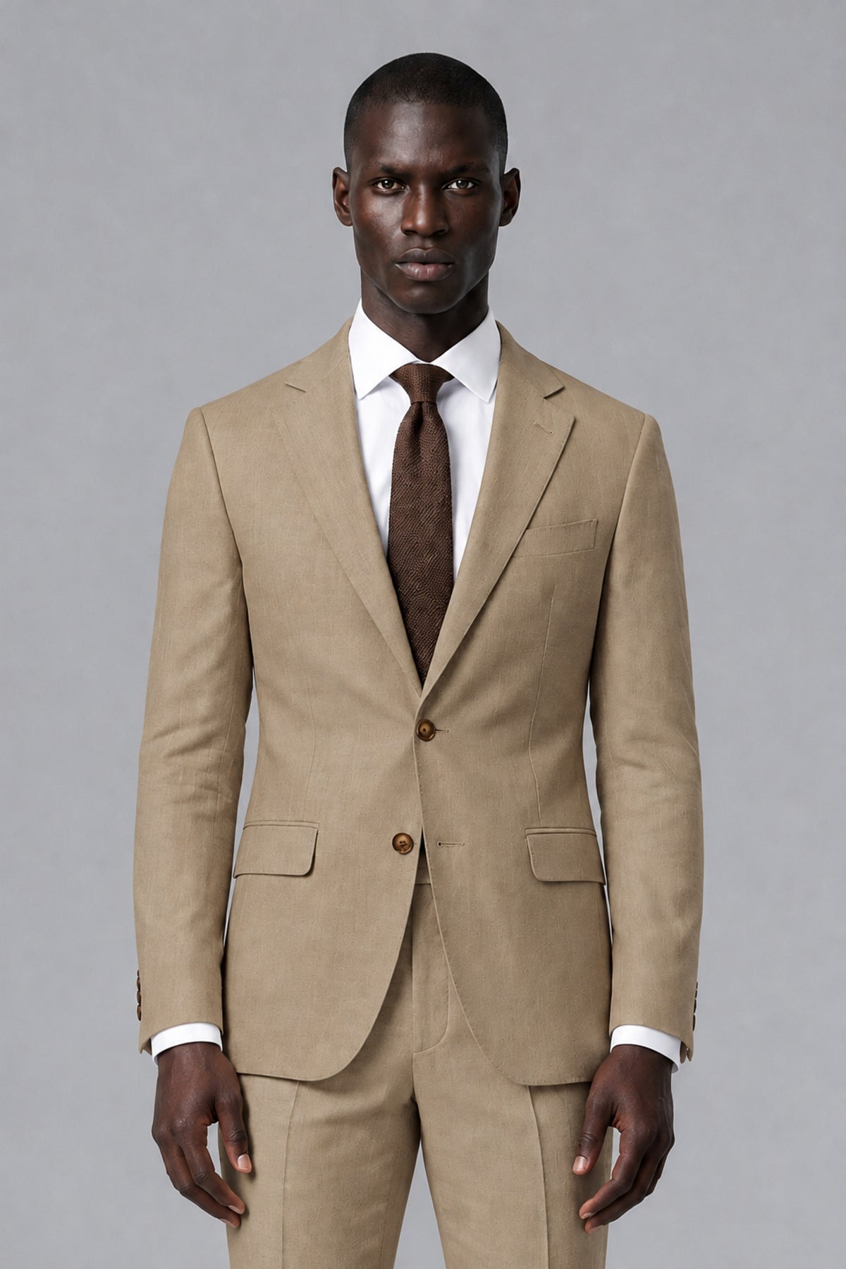 Men's Tan Two-Piece Notch Lapel Suit - Tan - Tan_1