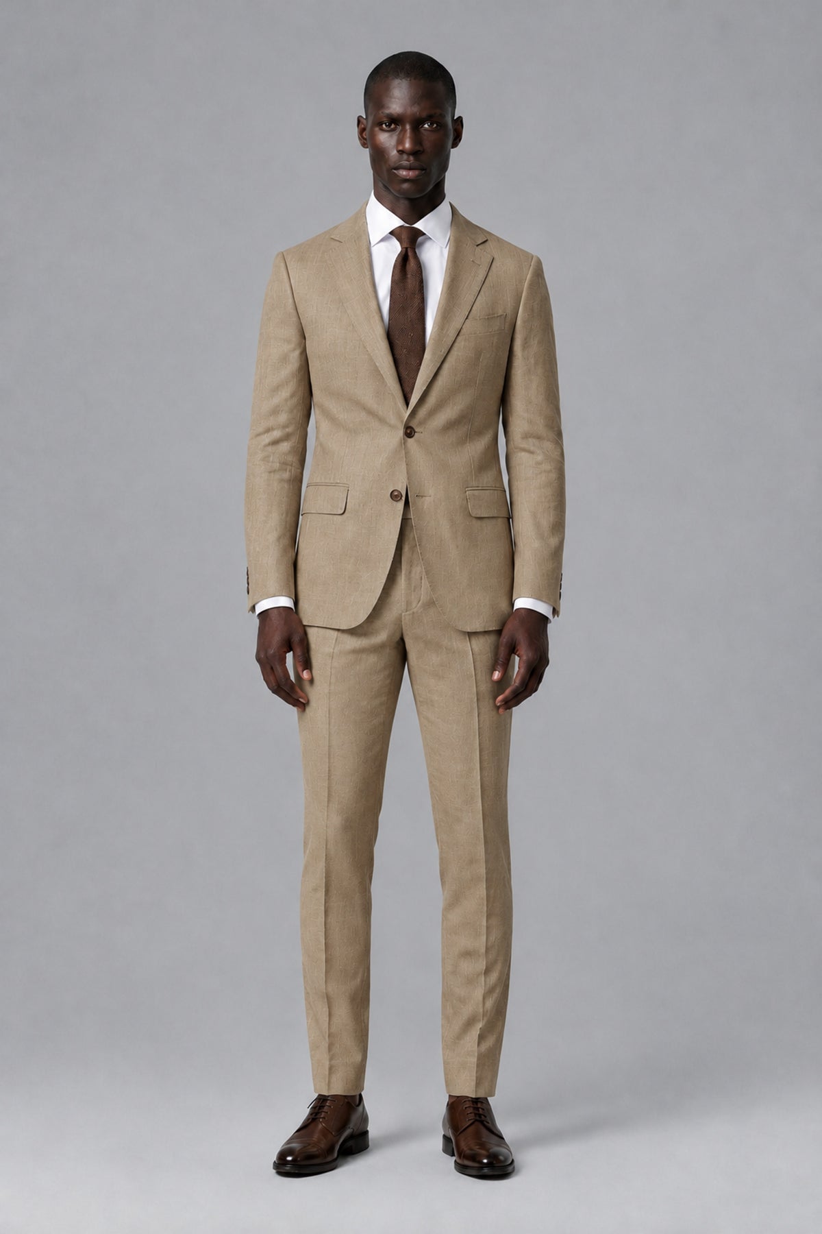 Men's Tan Two-Piece Notch Lapel Suit - Tan - Tan_2