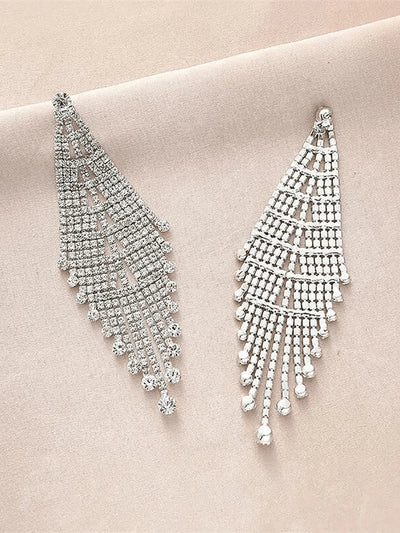 Tassel Silver Dangle Simple Rhinestones Long Earrings
