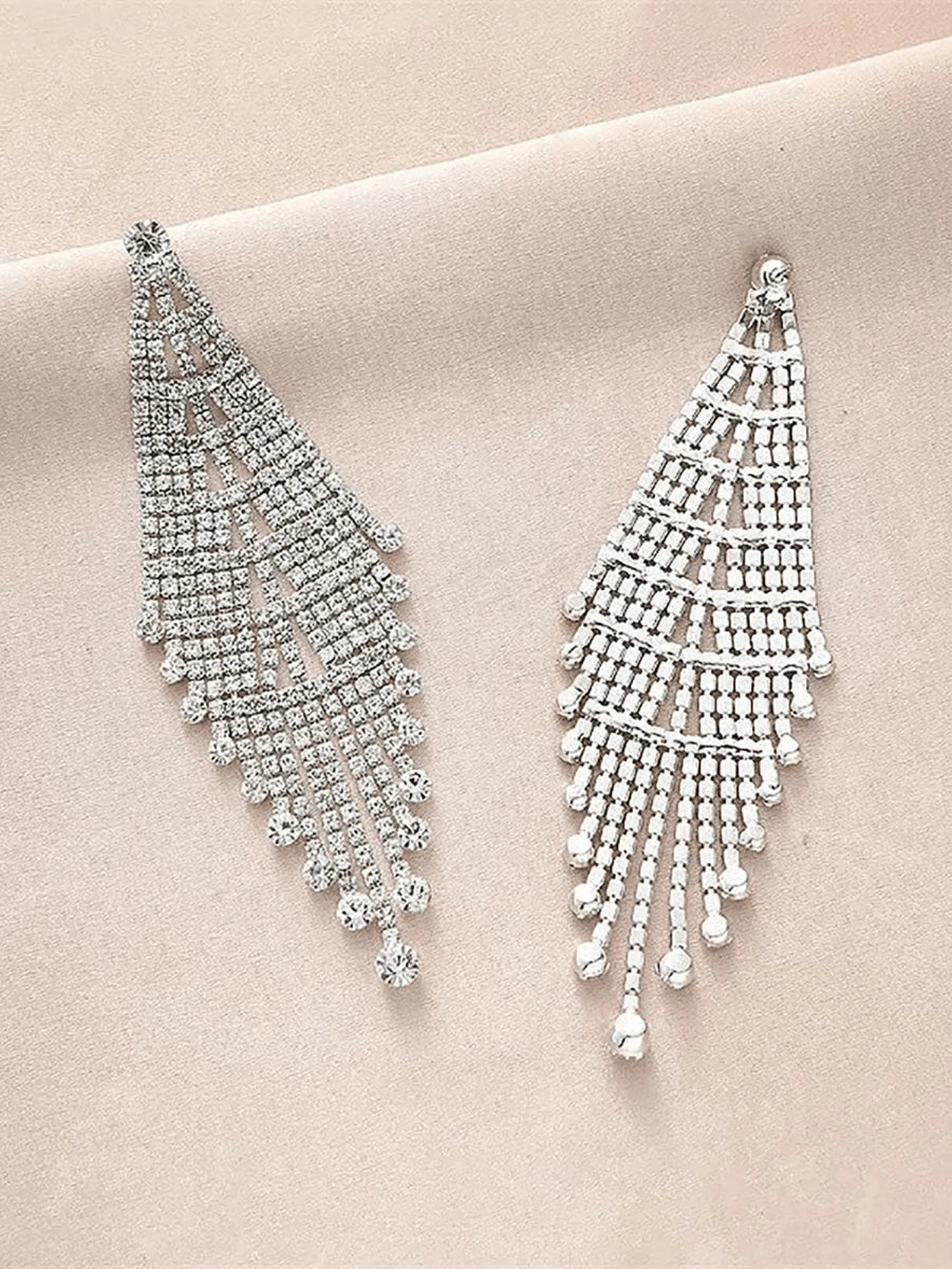 Tassel Silver Dangle Simple Rhinestones Long Earrings