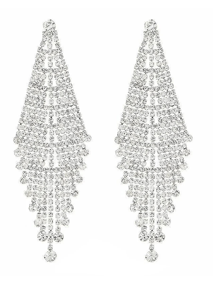 Tassel Silver Dangle Simple Rhinestones Long Earrings