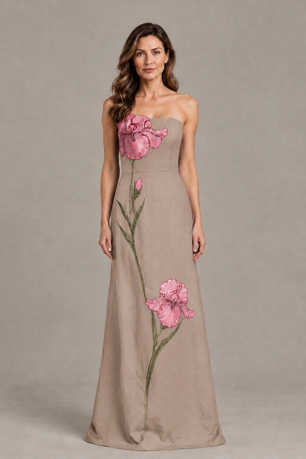 BOLODOO Taupe Strapless Floral Mother of the Bride Gown - Taupe - Taupe_01