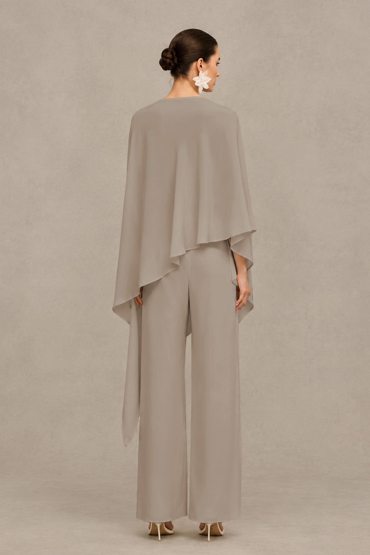BOLODOO Taupe Cape Sleeve Wide-Leg Formal Pantsuit - Taupe - Taupe_02