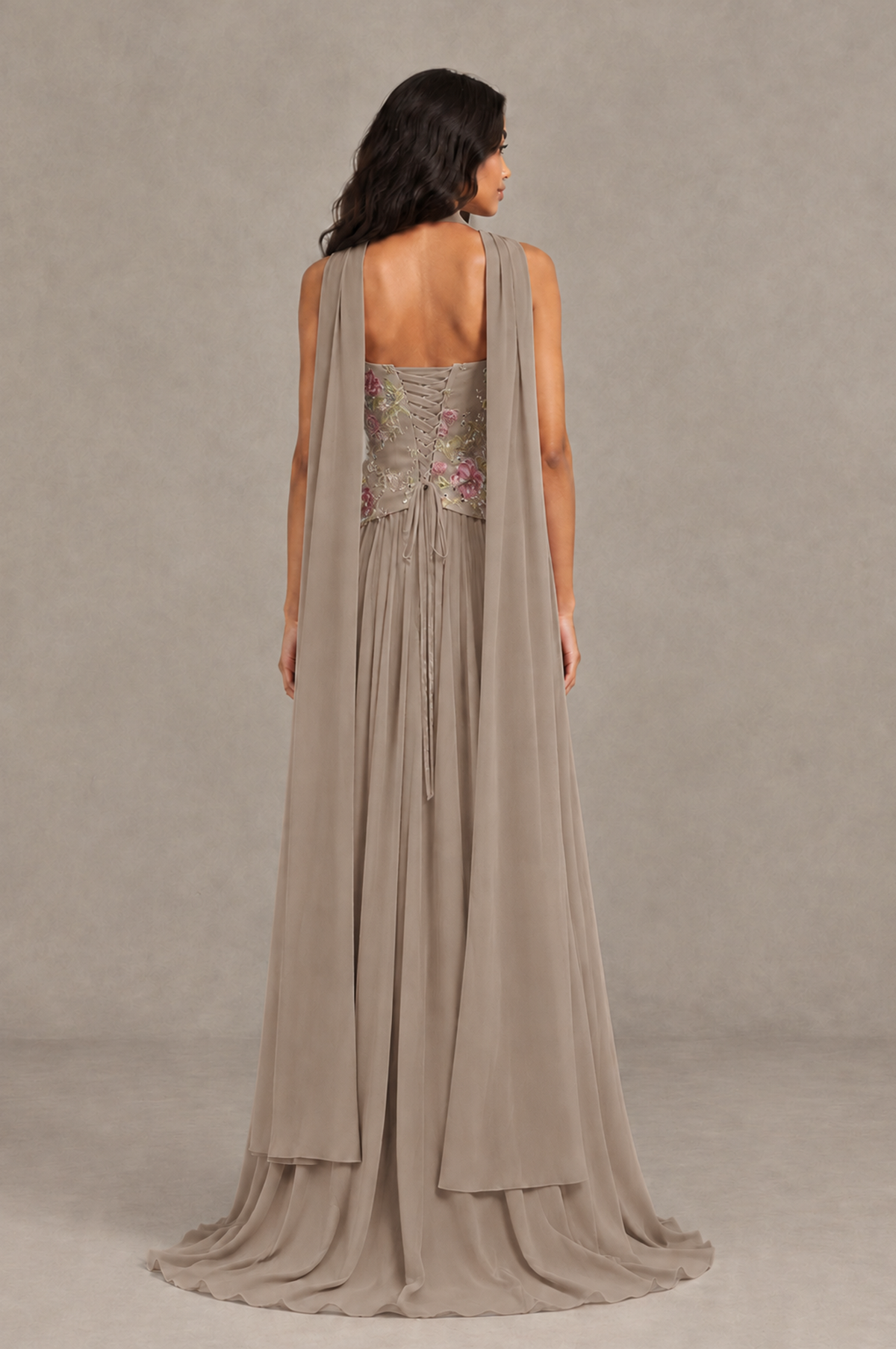 BOLODOO Taupe Strapless Beaded Floral Corset Chiffon Maxi Gown – Open Back Prom & Formal Evening Dress - Taupe - Taupe_02