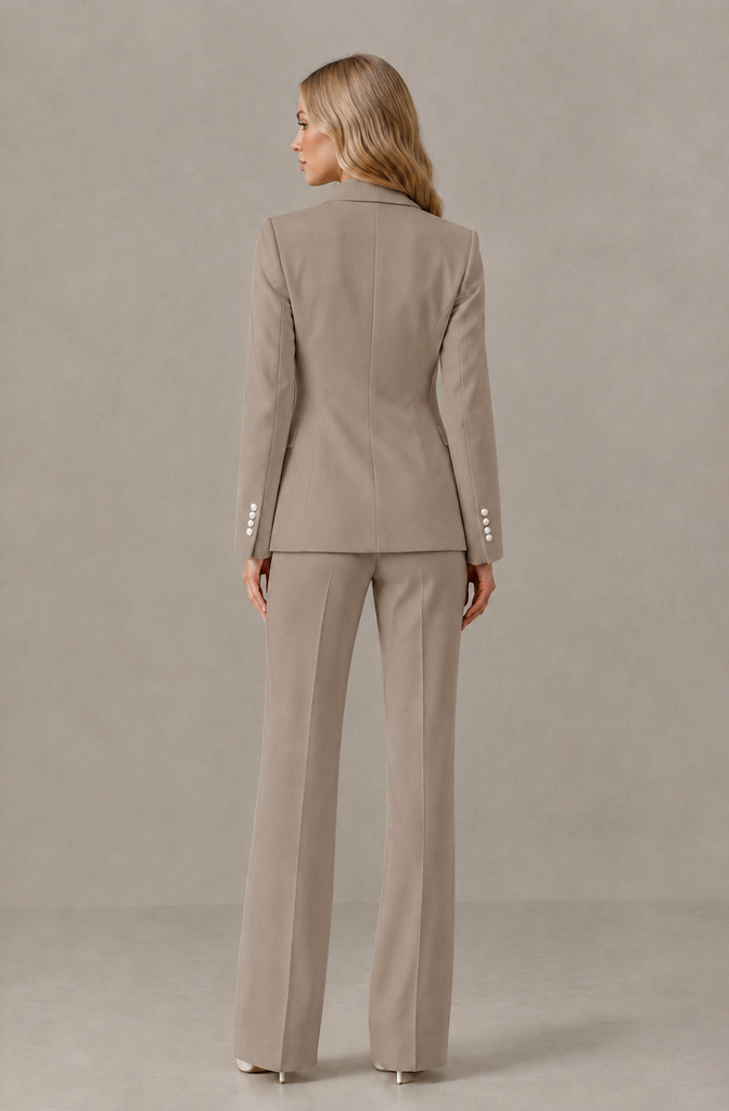 BOLODOO Taupe Women's Three-Piece Pantsuit with Blazer & Vest - Taupe - Taupe_02