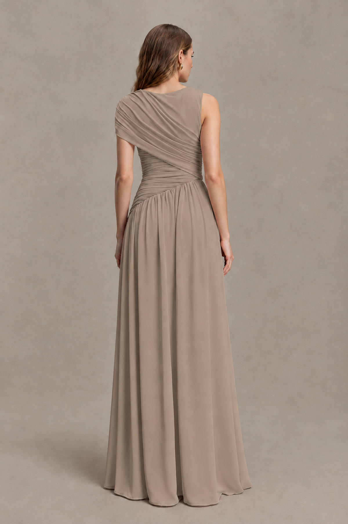 BOLODOO Taupe One-Shoulder Ruched Floor-Length Bridesmaid Dress - Taupe - Taupe_02
