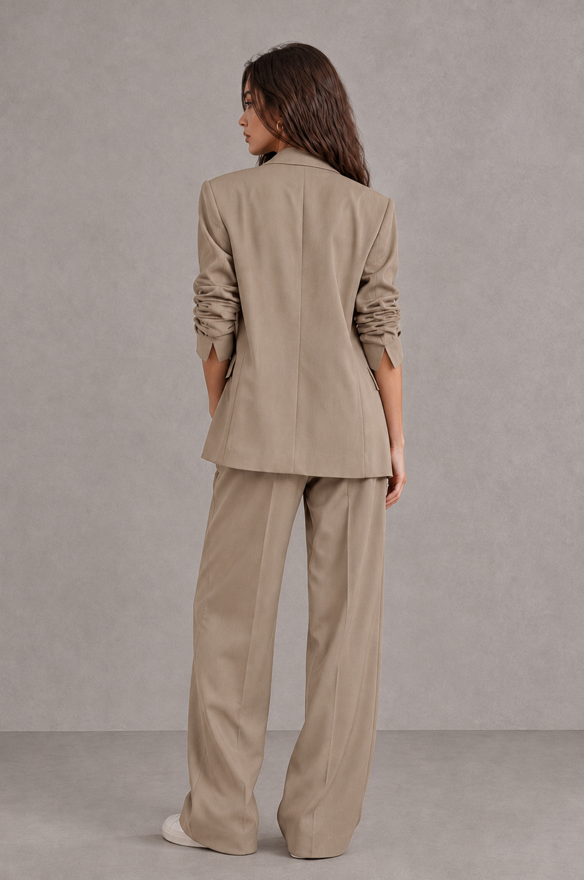 BOLODOO Taupe Brown Blazer & Wide-Leg Pants Suit for Women - Taupe - Taupe_02