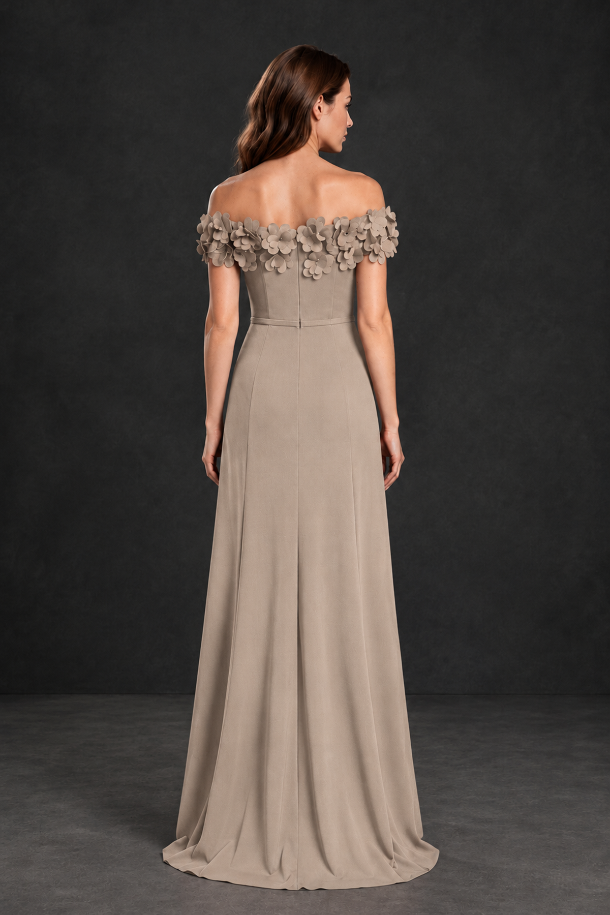BOLODOO Taupe Off-the-Shoulder Mother of the Bride Dress with Floral Appliques - Taupe - Taupe_02