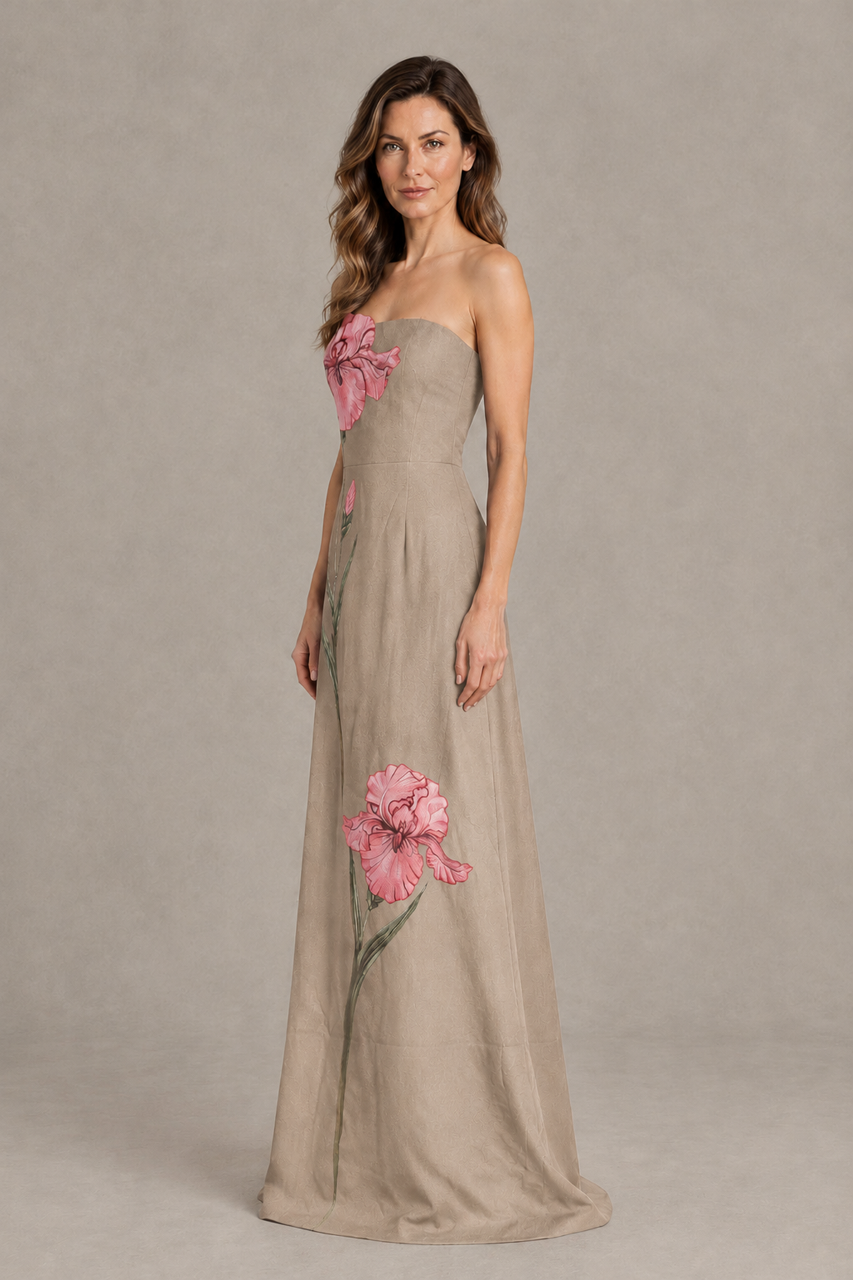 BOLODOO Taupe Strapless Floral Mother of the Bride Gown - Taupe - Taupe_03