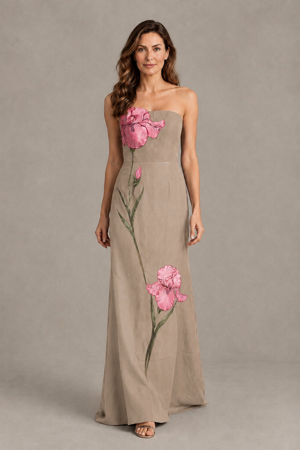 BOLODOO Taupe Strapless Floral Mother of the Bride Gown - Taupe - Taupe_04