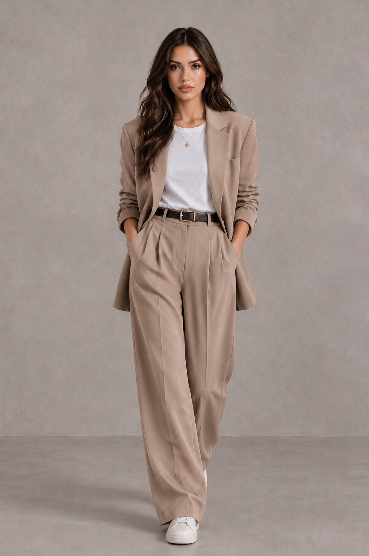 BOLODOO Taupe Brown Blazer & Wide-Leg Pants Suit for Women - Taupe - Taupe_04