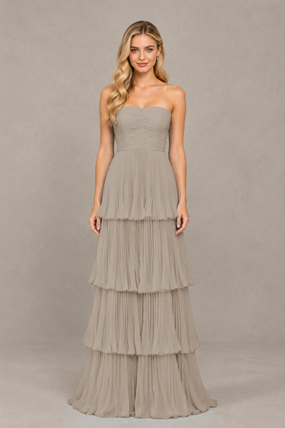 BOLODOO Taupe Strapless Tiered Chiffon Maxi Dress - Taupe